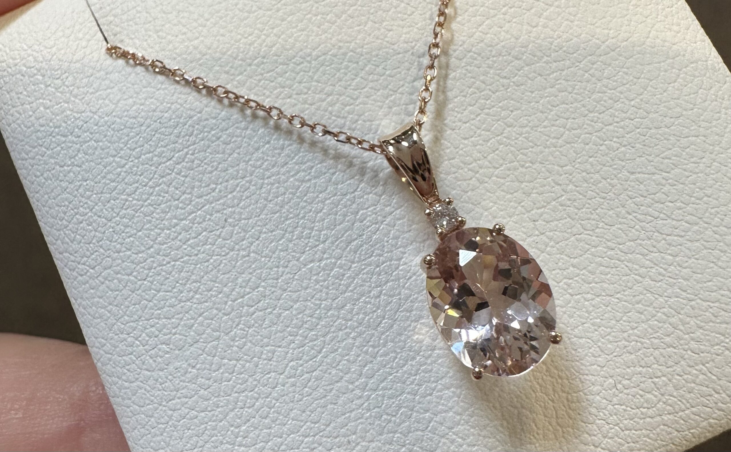 14k Rose Gold Genuine 1.67 Carat Morganite & Diamond Pendant - Image 21