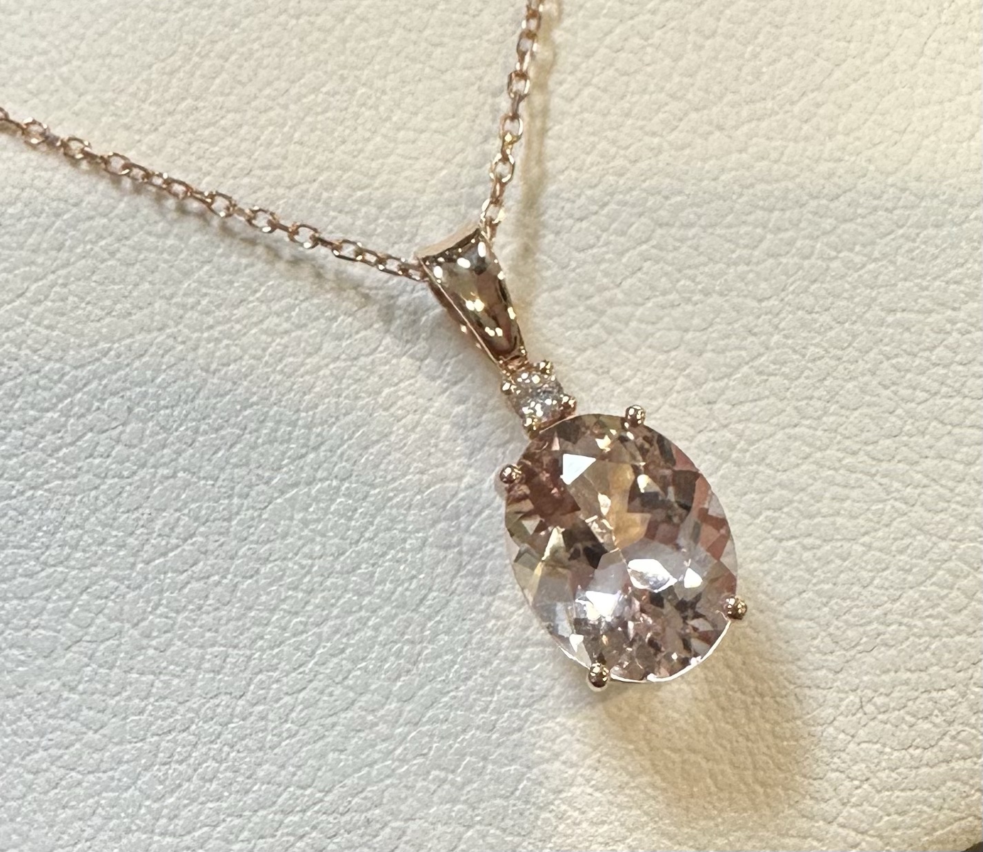 14k Rose Gold Genuine 1.67 Carat Morganite & Diamond Pendant - Image 22