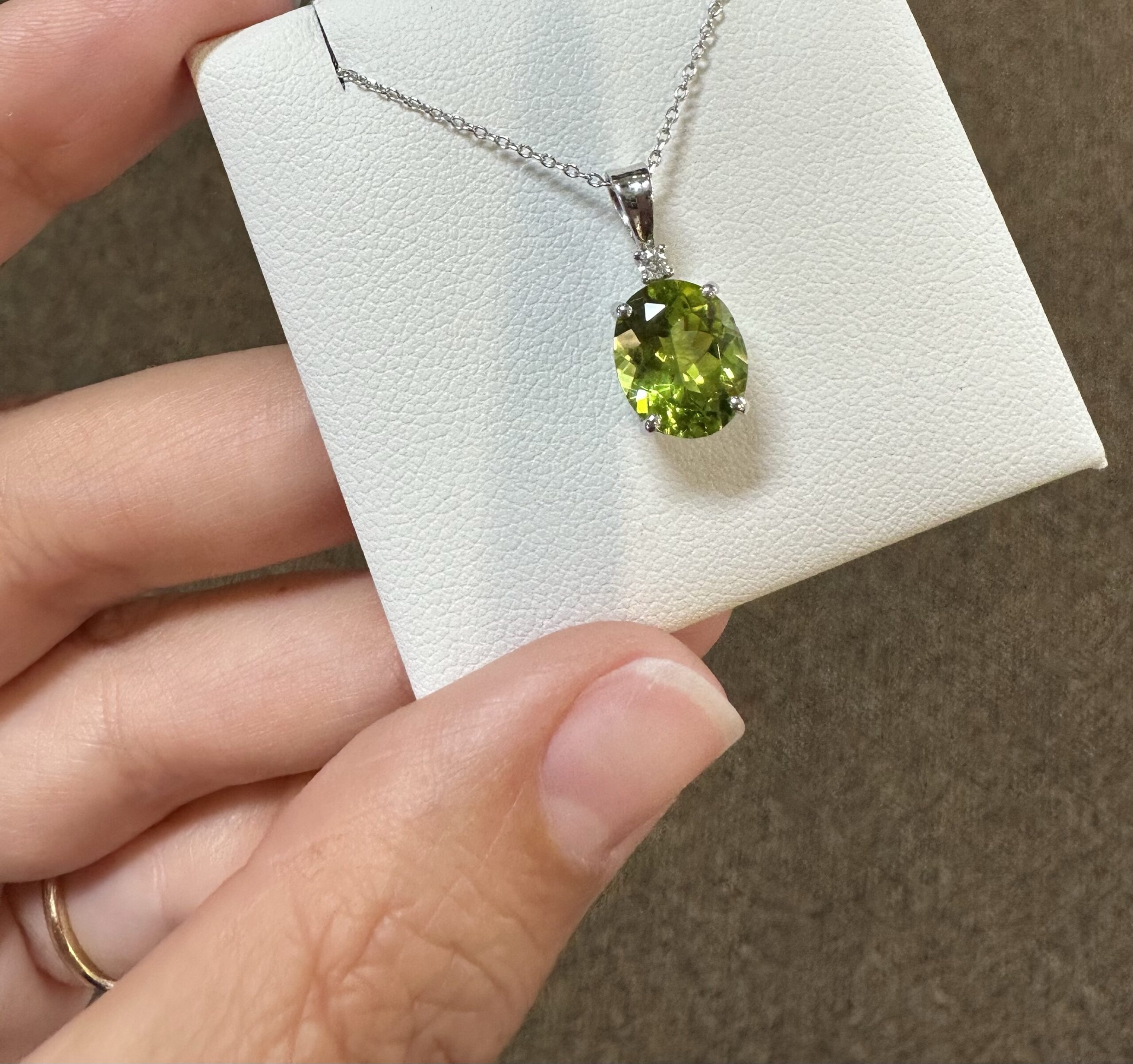 14k White Gold Genuine 2.73 Carat Peridot & Diamond Pendant - Image 14