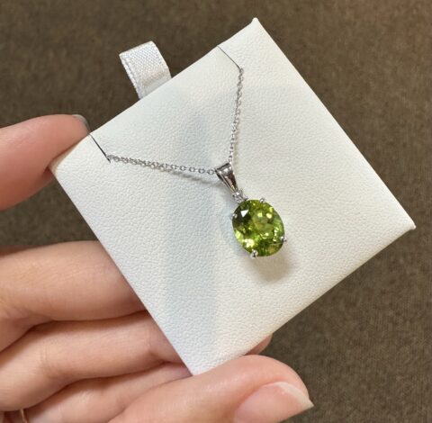 14k White Gold Genuine 2.73 Carat Peridot & Diamond Pendant