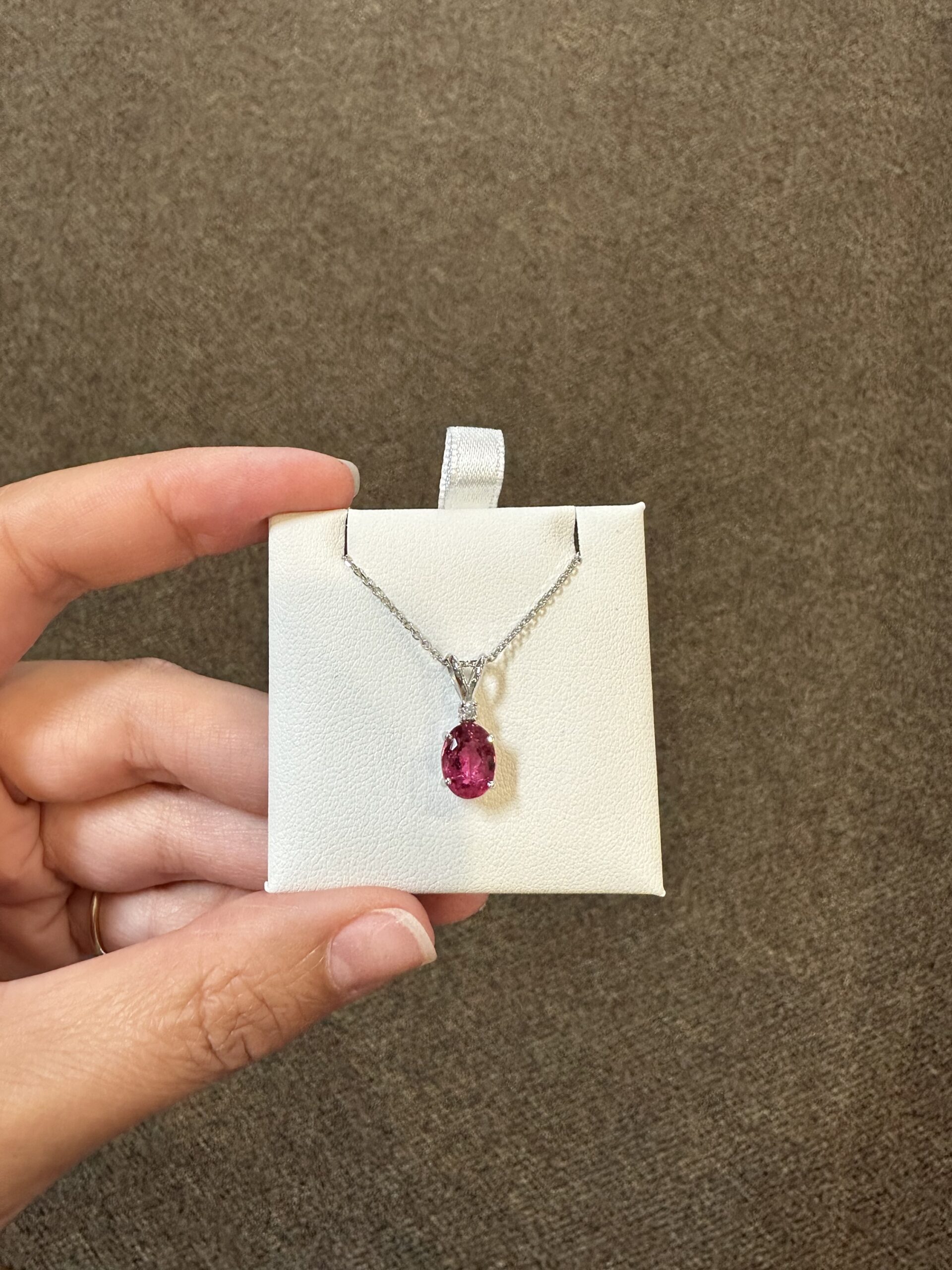 14k White Gold Genuine 1.48 Carat Pink Tourmaline & Diamond Pendant - Image 19