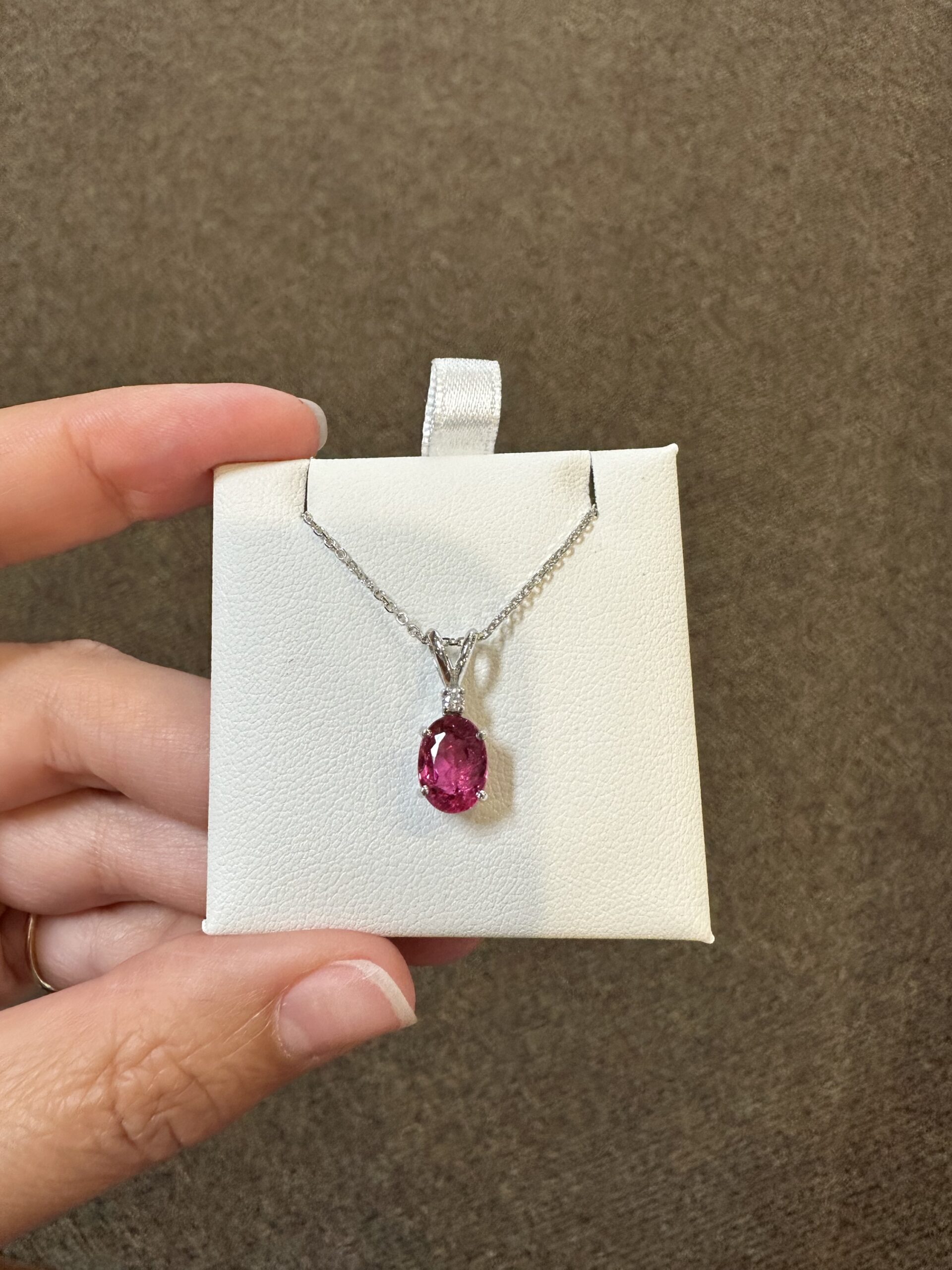 14k White Gold Genuine 1.48 Carat Pink Tourmaline & Diamond Pendant - Image 18