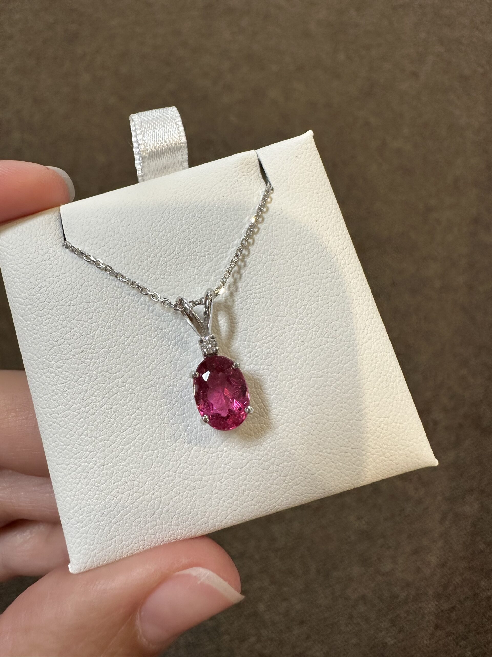 14k White Gold Genuine 1.48 Carat Pink Tourmaline & Diamond Pendant - Image 17