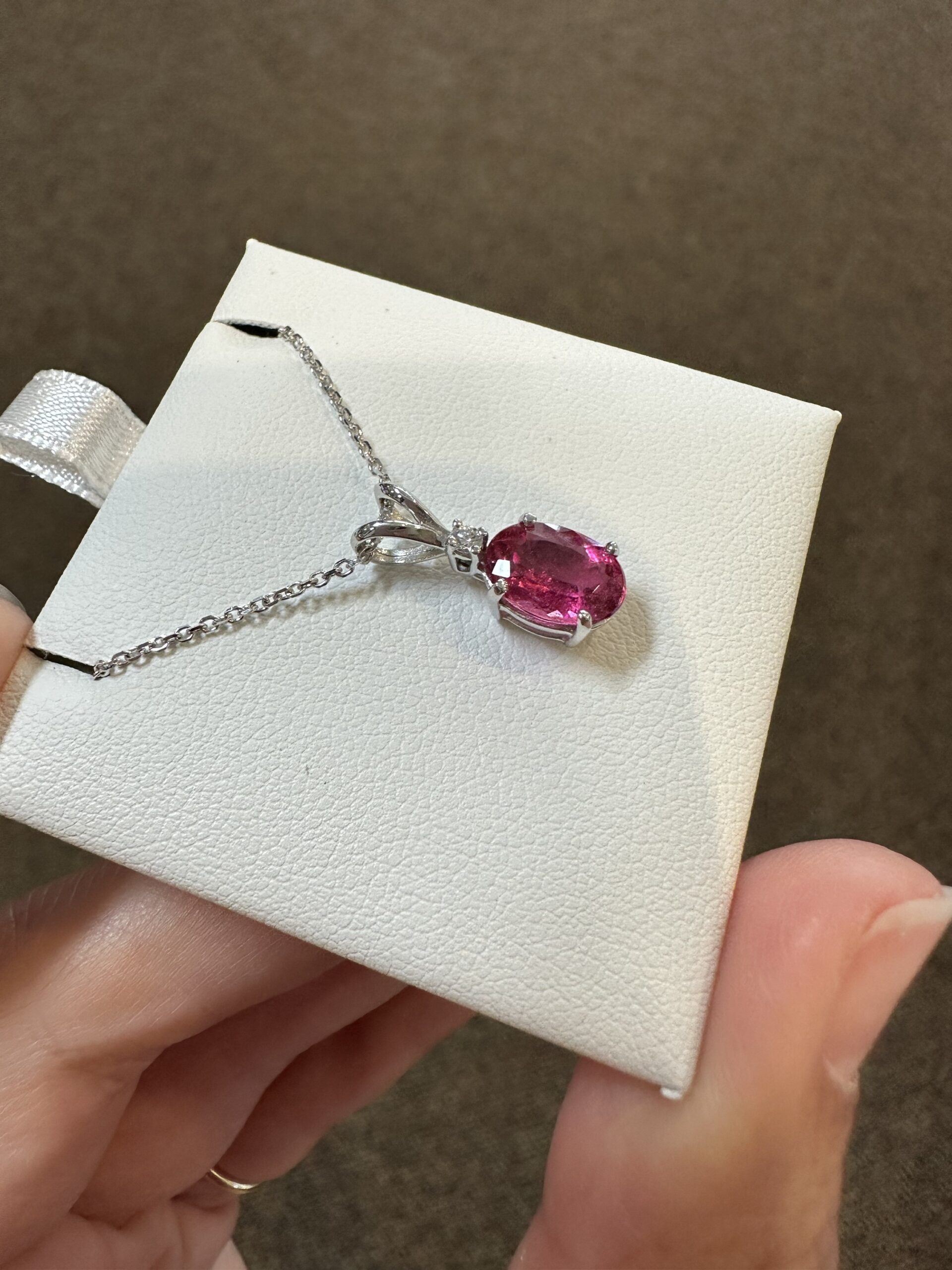 14k White Gold Genuine 1.48 Carat Pink Tourmaline & Diamond Pendant - Image 16