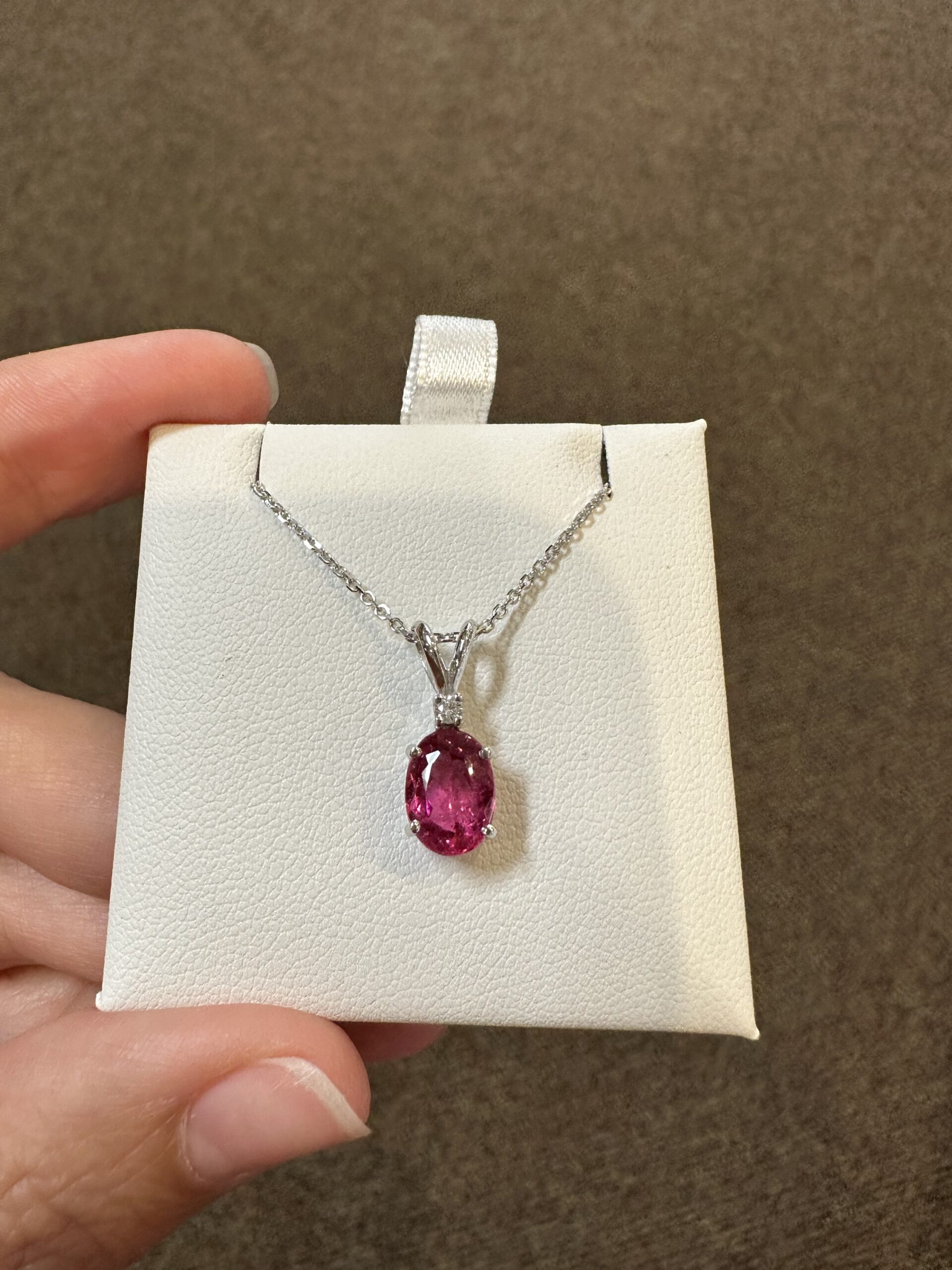 14k White Gold Genuine 1.48 Carat Pink Tourmaline & Diamond Pendant - Image 15