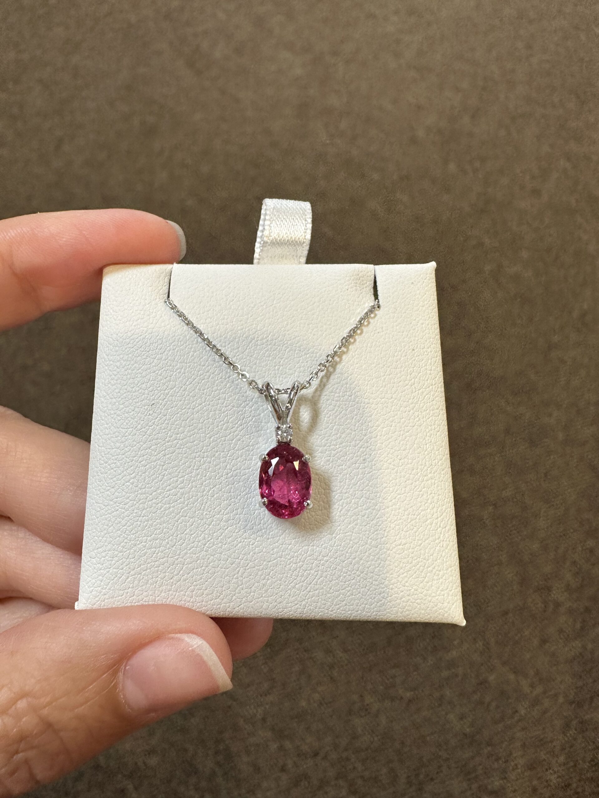 14k White Gold Genuine 1.48 Carat Pink Tourmaline & Diamond Pendant - Image 14