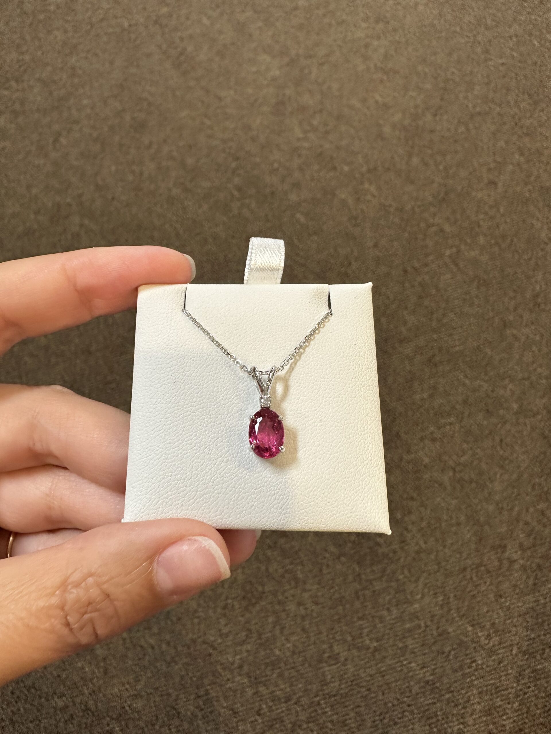 14k White Gold Genuine 1.48 Carat Pink Tourmaline & Diamond Pendant - Image 13