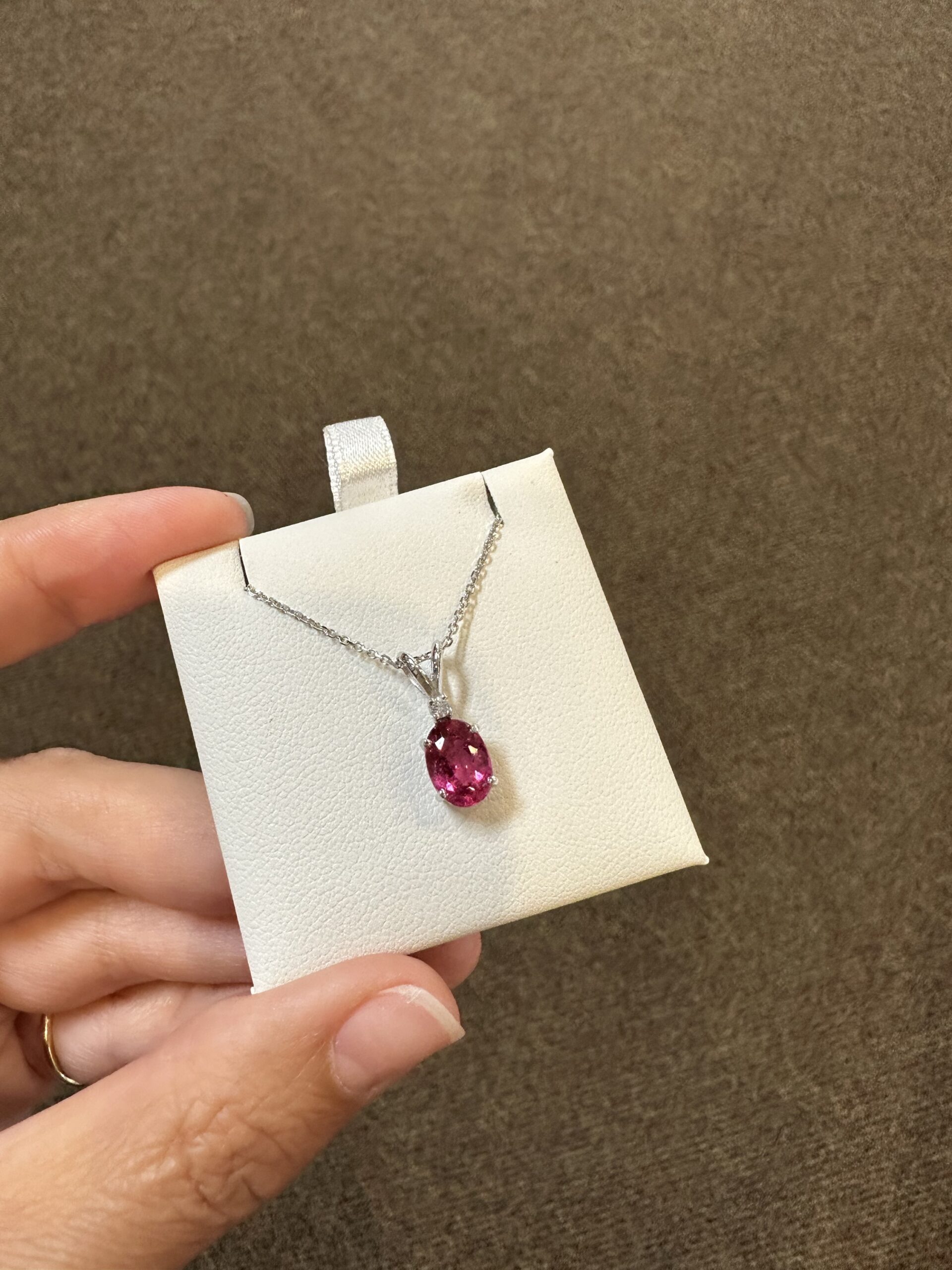 14k White Gold Genuine 1.48 Carat Pink Tourmaline & Diamond Pendant - Image 12