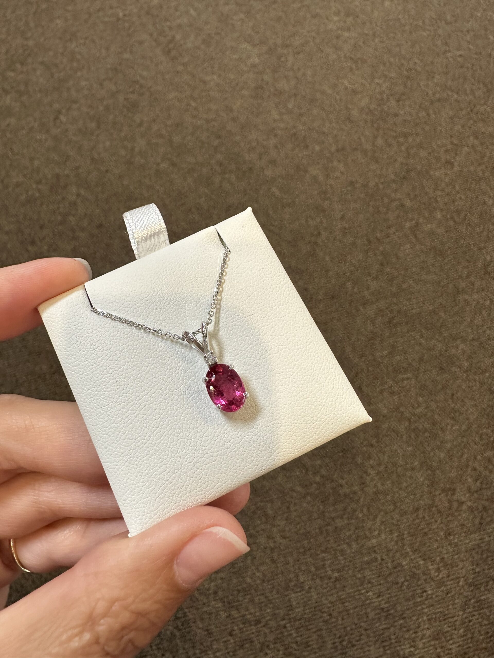 14k White Gold Genuine 1.48 Carat Pink Tourmaline & Diamond Pendant - Image 11