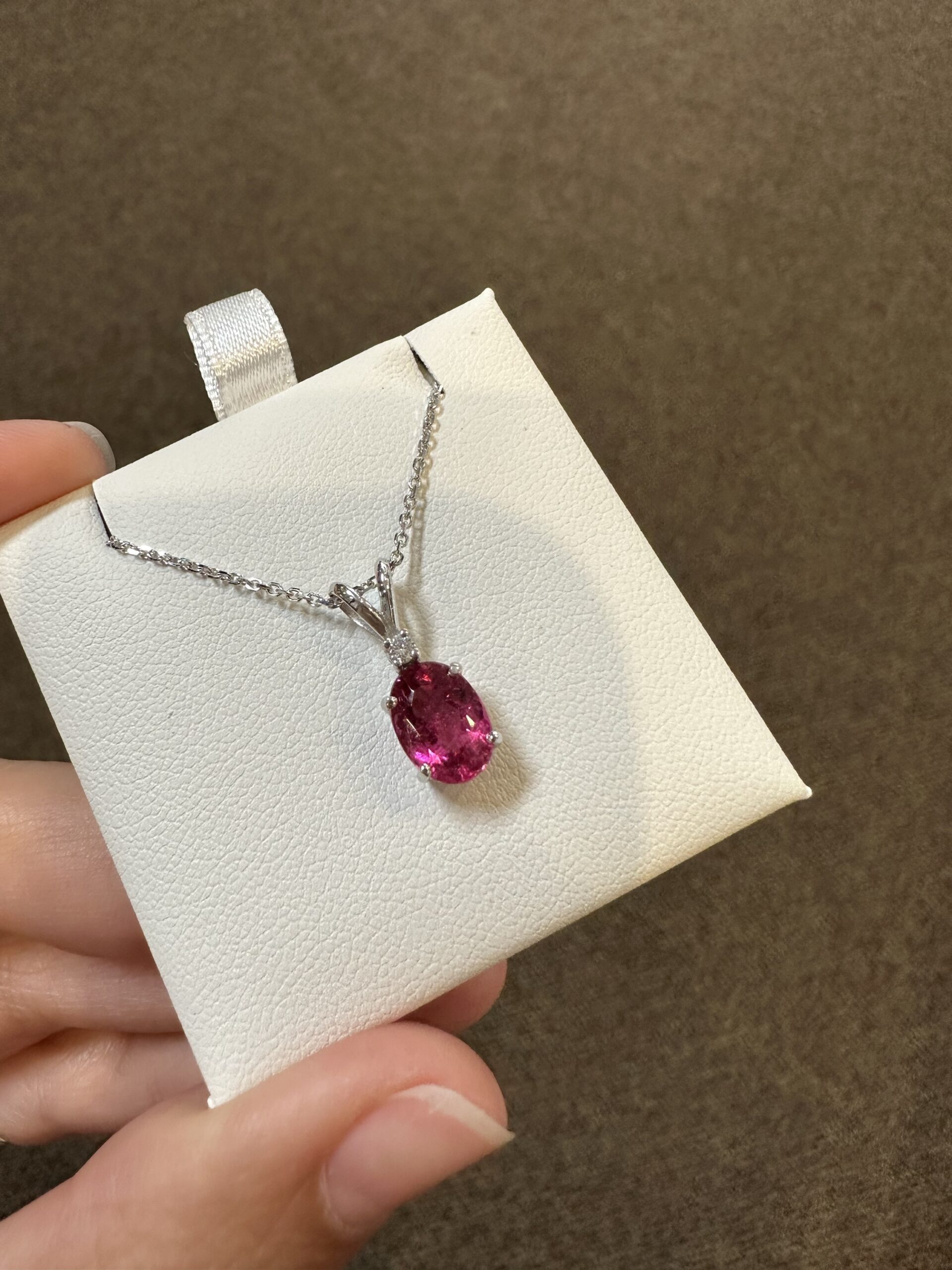 14k White Gold Genuine 1.48 Carat Pink Tourmaline & Diamond Pendant - Image 10