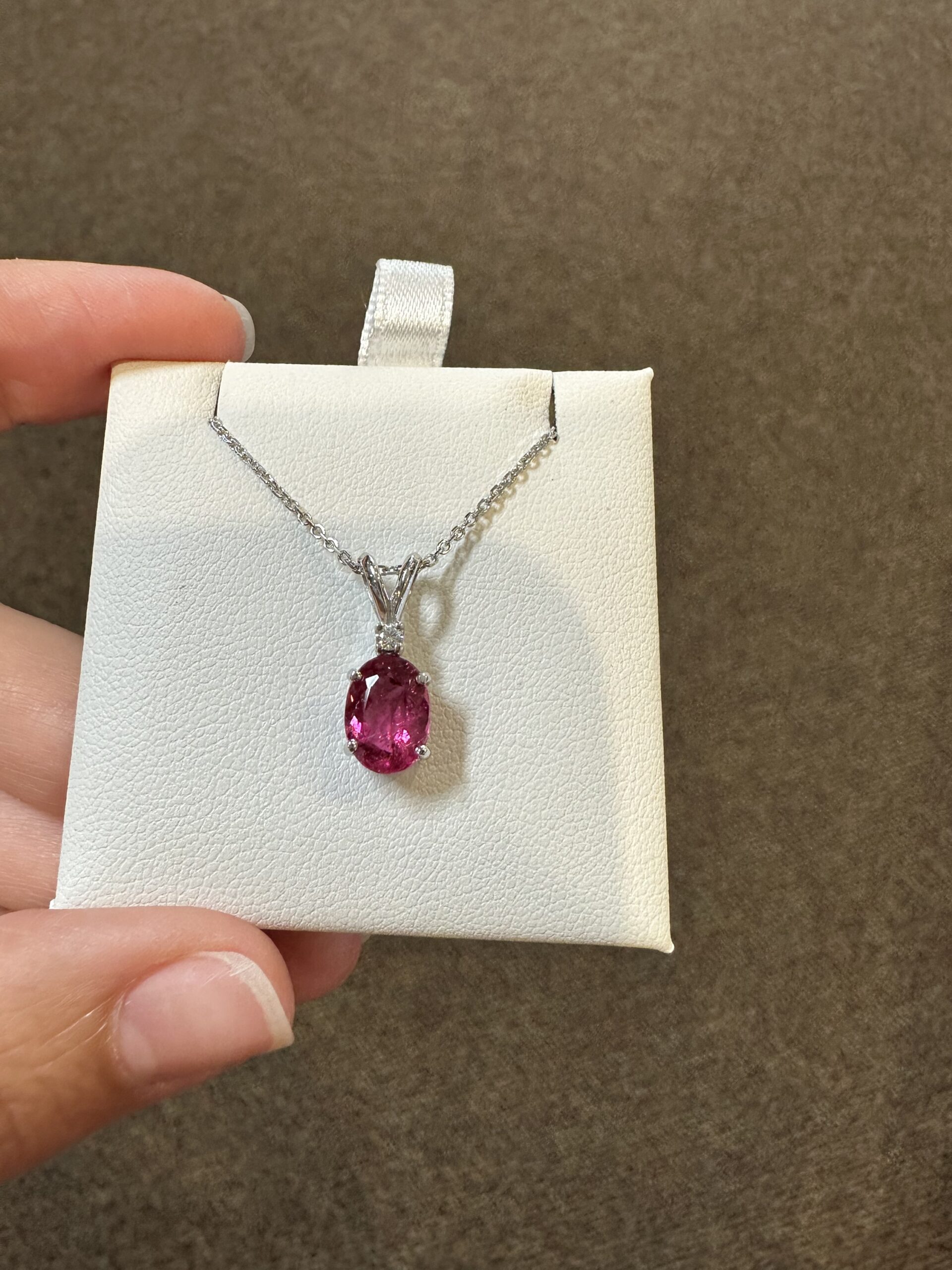 14k White Gold Genuine 1.48 Carat Pink Tourmaline & Diamond Pendant - Image 9