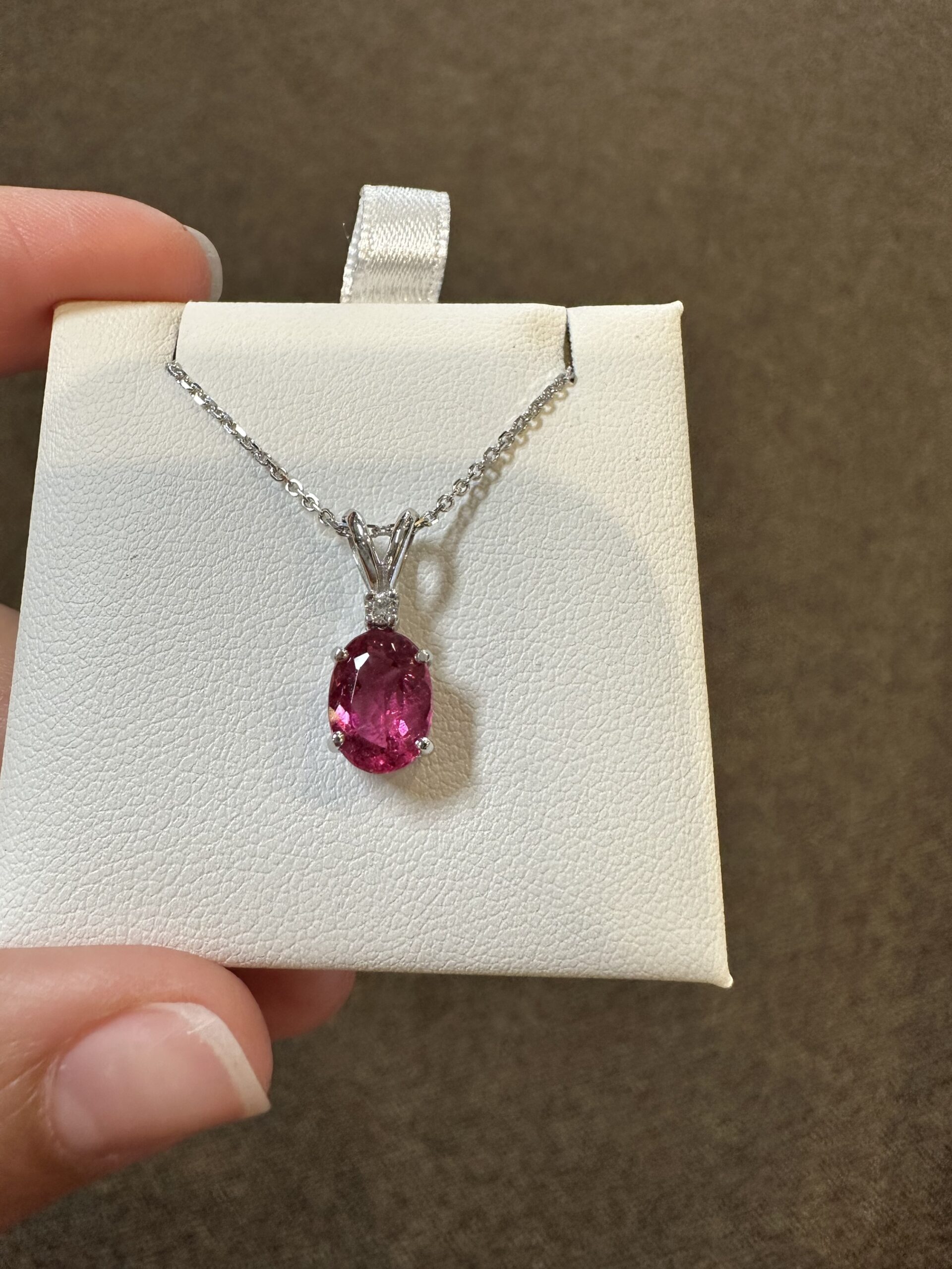 14k White Gold Genuine 1.48 Carat Pink Tourmaline & Diamond Pendant - Image 8