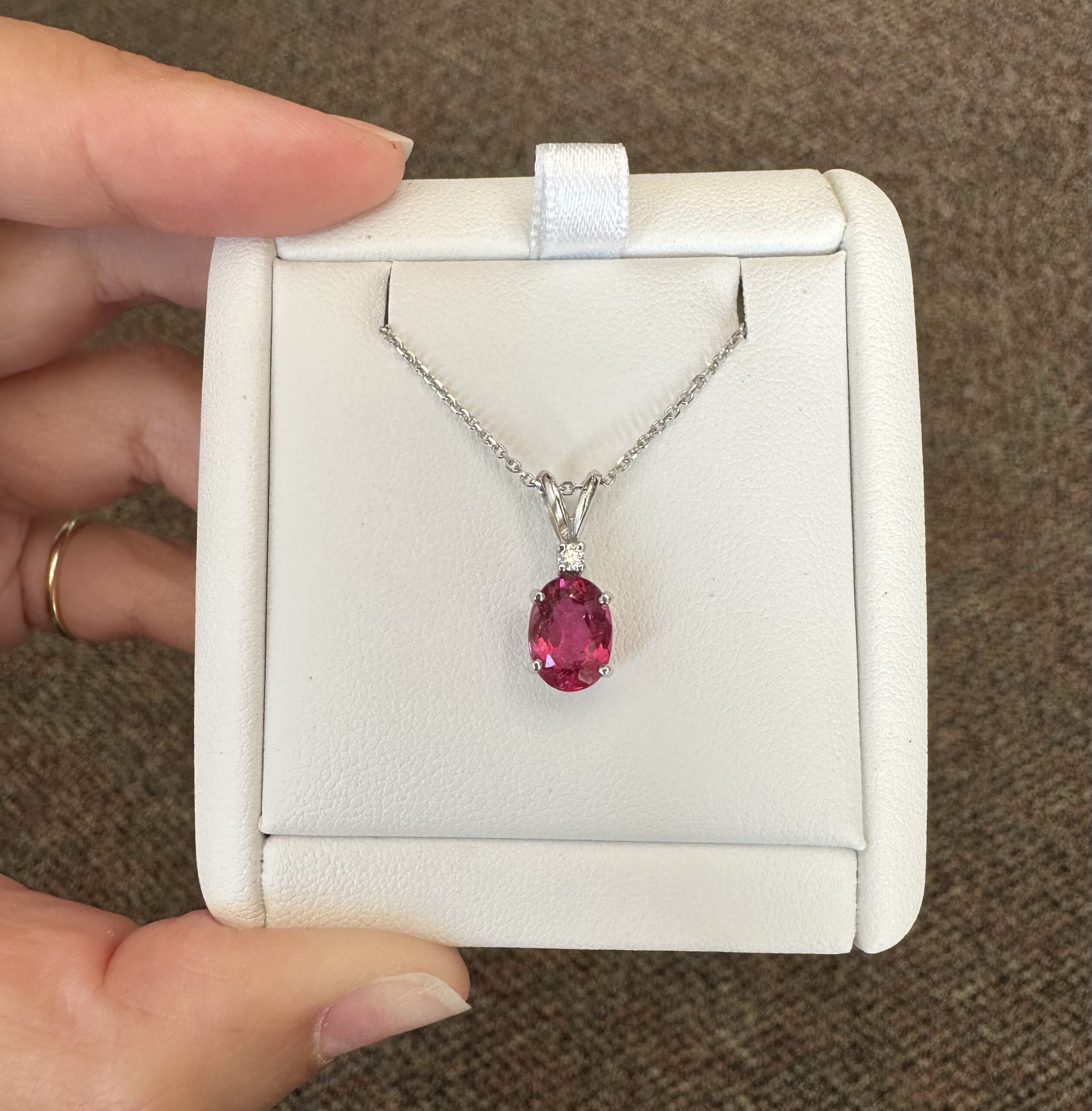 14k White Gold Genuine 1.48 Carat Pink Tourmaline & Diamond Pendant - Image 6