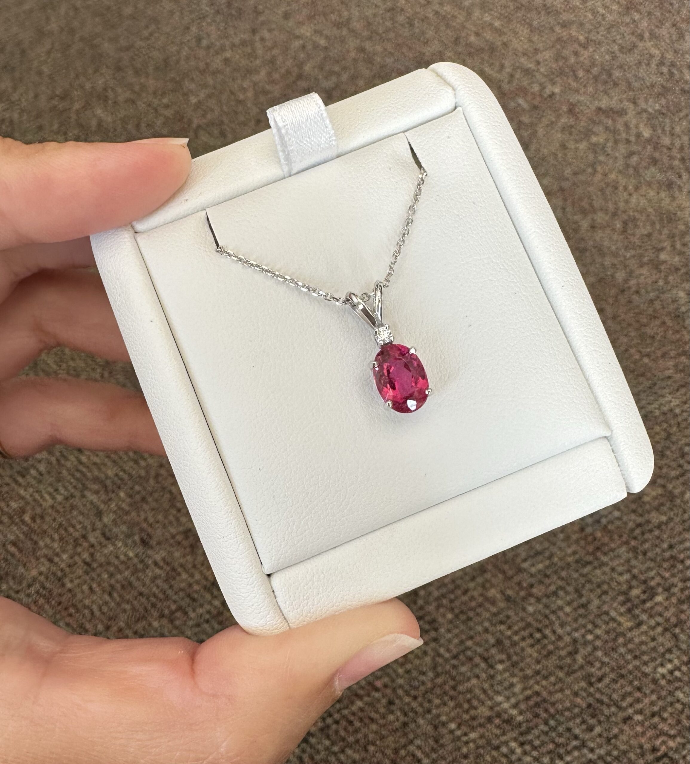 14k White Gold Genuine 1.48 Carat Pink Tourmaline & Diamond Pendant - Image 5