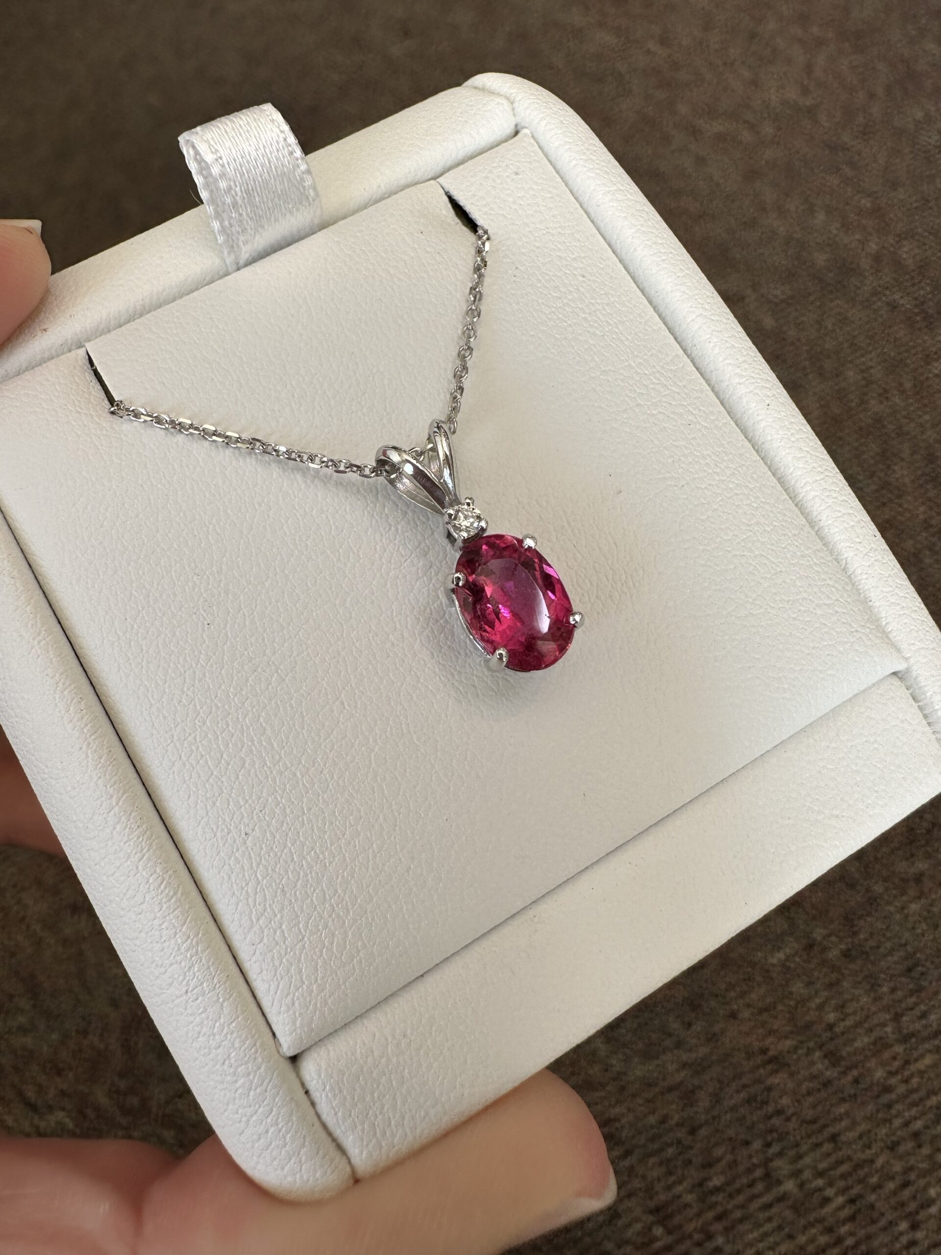 14k White Gold Genuine 1.48 Carat Pink Tourmaline & Diamond Pendant - Image 4