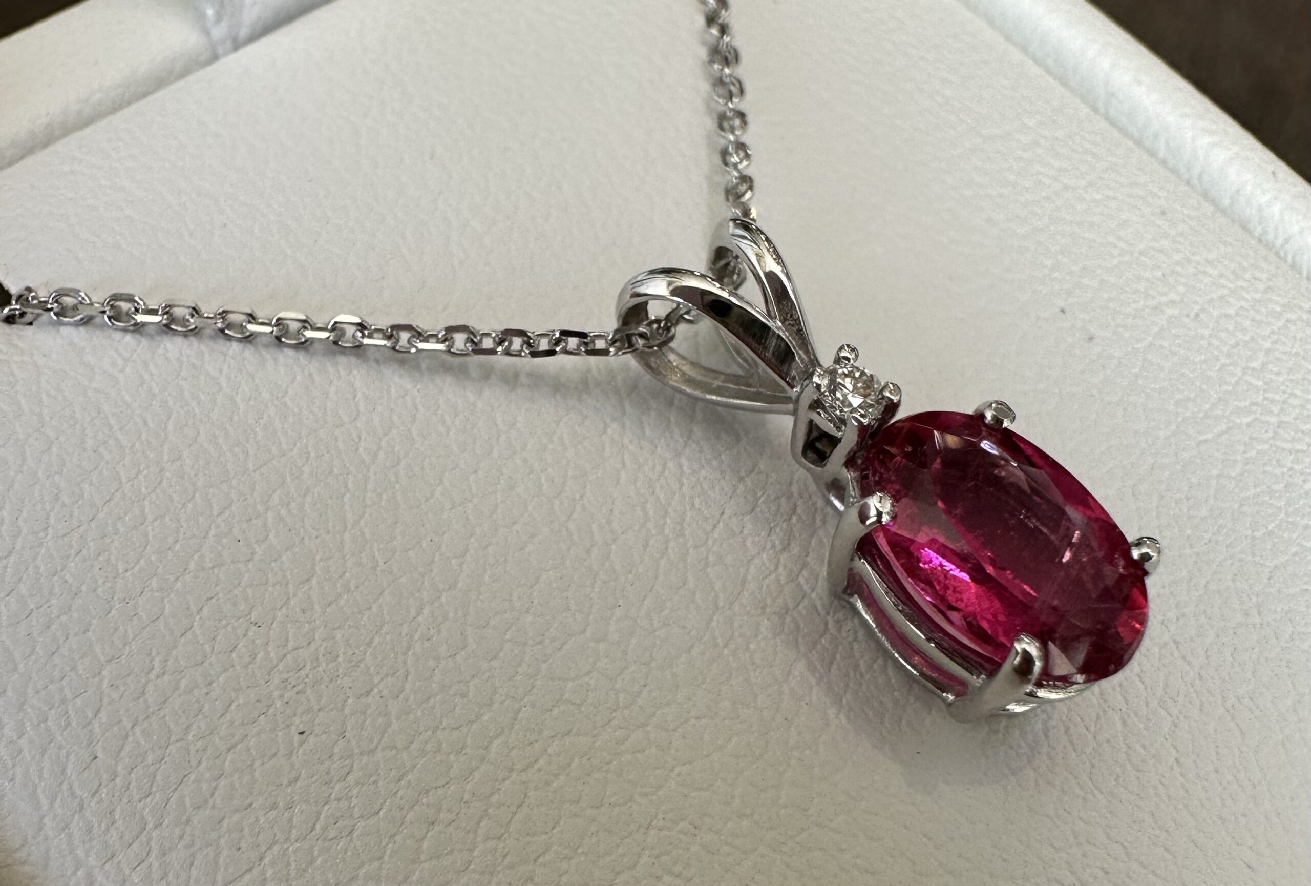 14k White Gold Genuine 1.48 Carat Pink Tourmaline & Diamond Pendant - Image 3