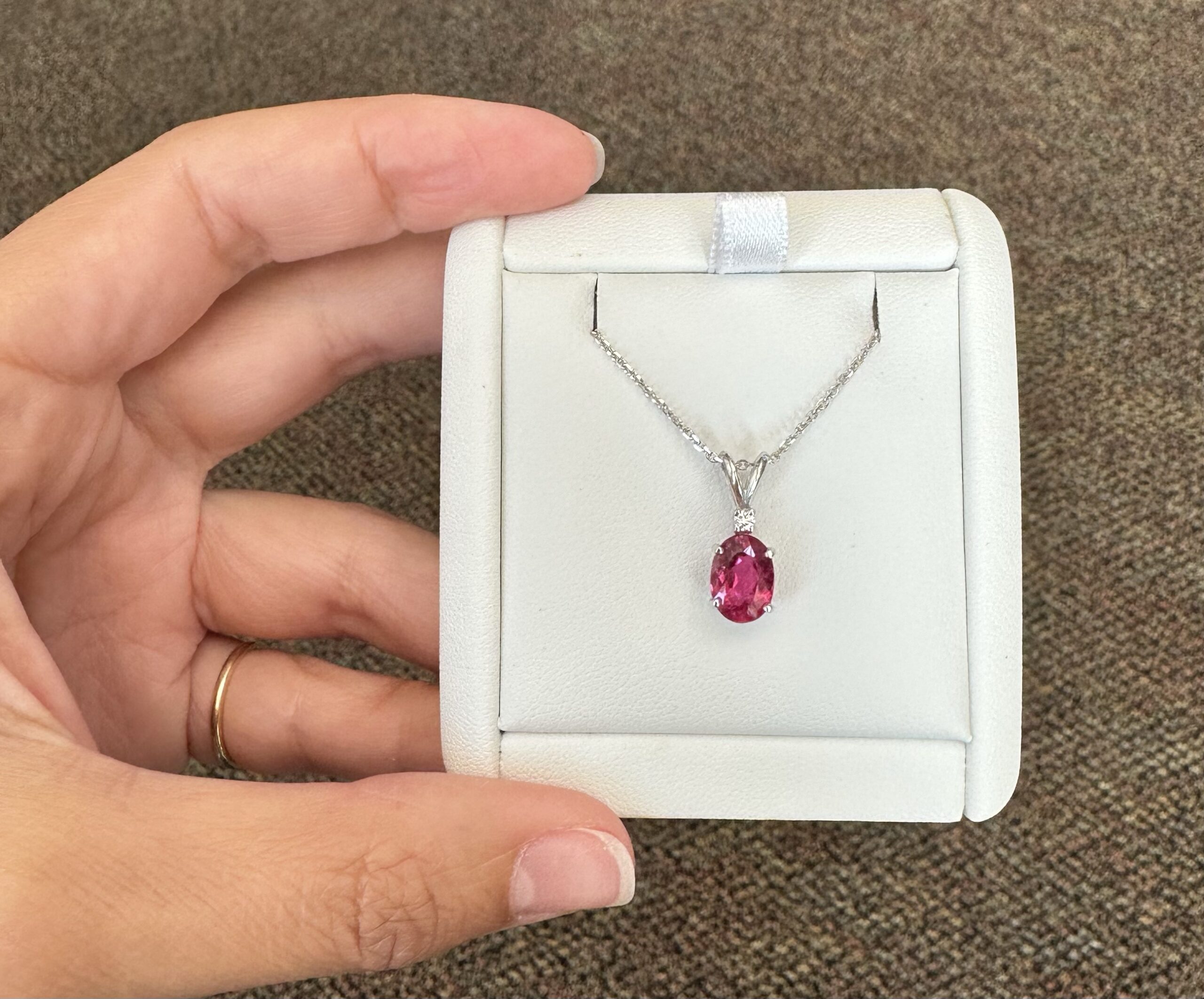 14k White Gold Genuine 1.48 Carat Pink Tourmaline & Diamond Pendant - Image 2