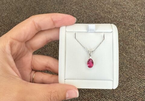 14k White Gold Genuine 1.48 Carat Pink Tourmaline & Diamond Pendant