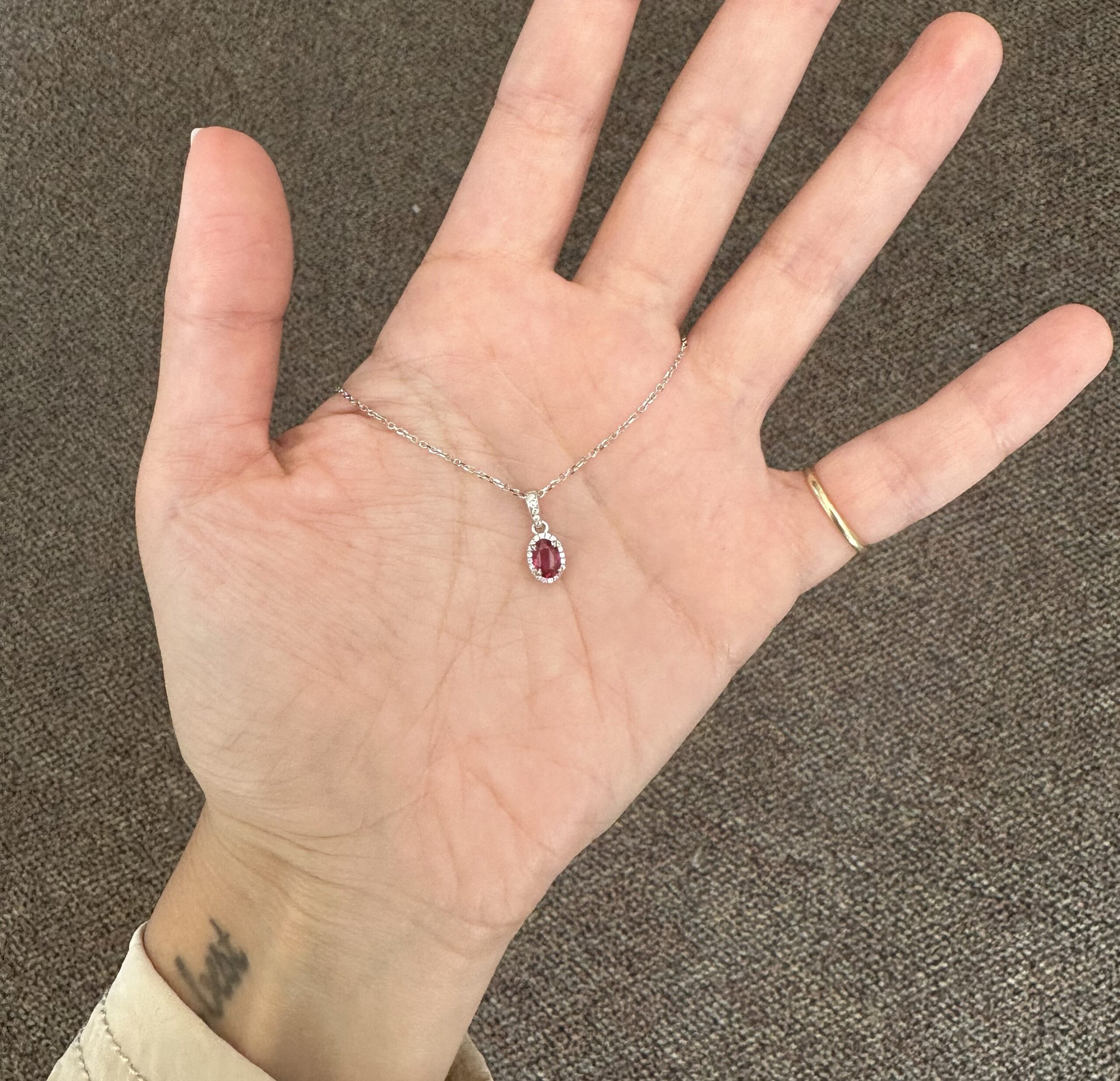 14k White Gold Genuine .49 Cttw Ruby & Diamond Halo Pendant - Image 2