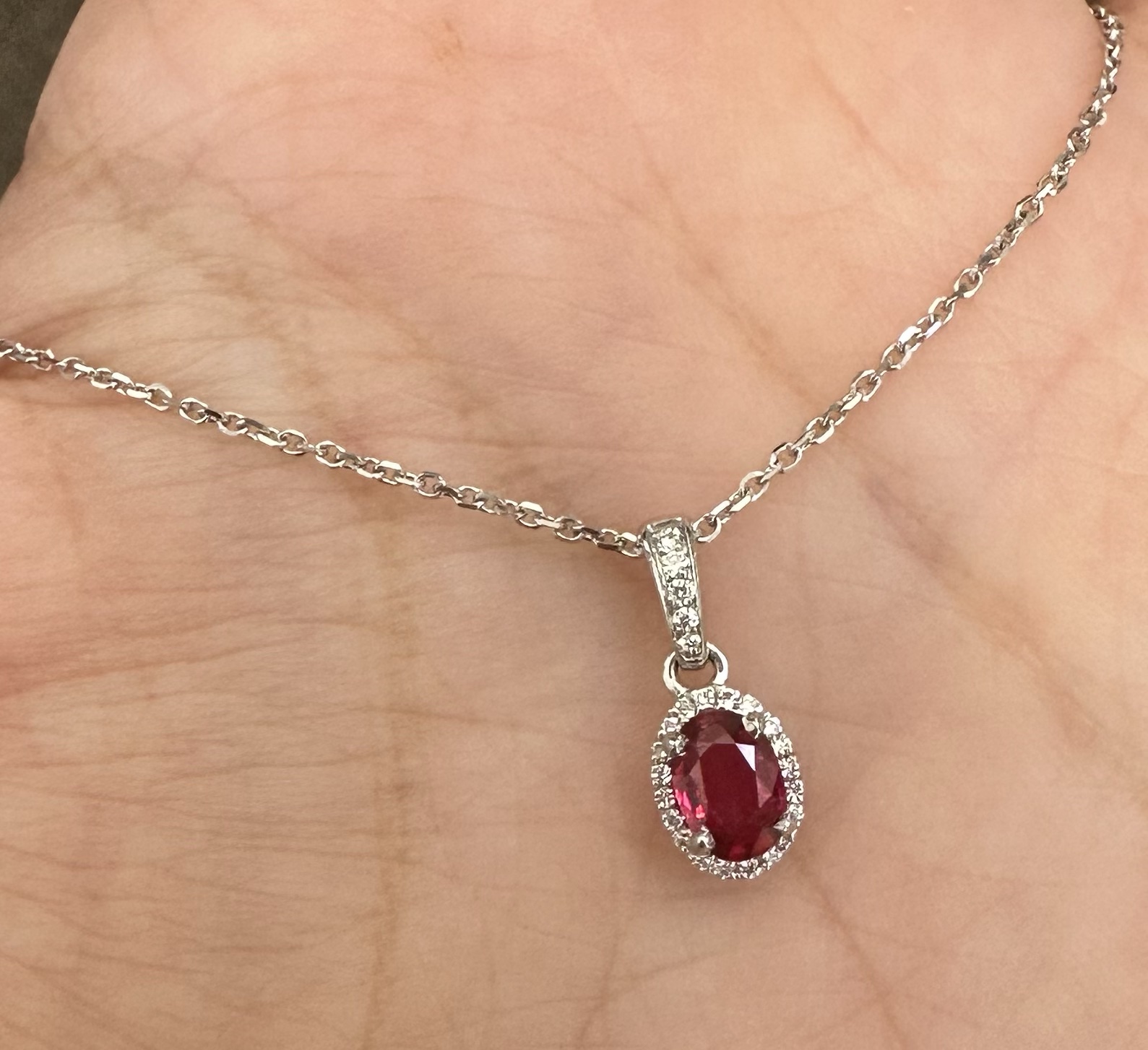 14k White Gold Genuine .49 Cttw Ruby & Diamond Halo Pendant - Image 4