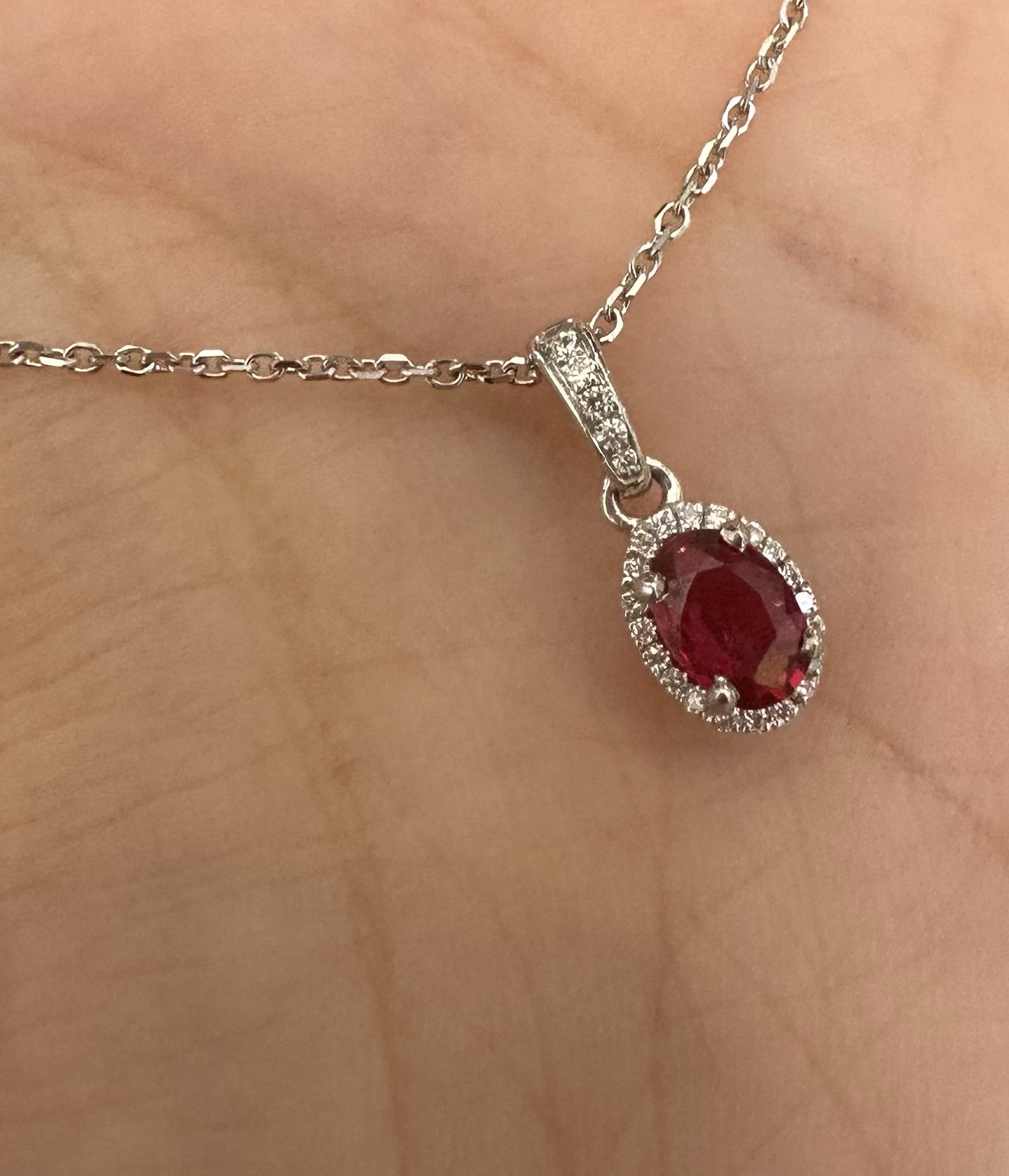 14k White Gold Genuine .49 Cttw Ruby & Diamond Halo Pendant - Image 3