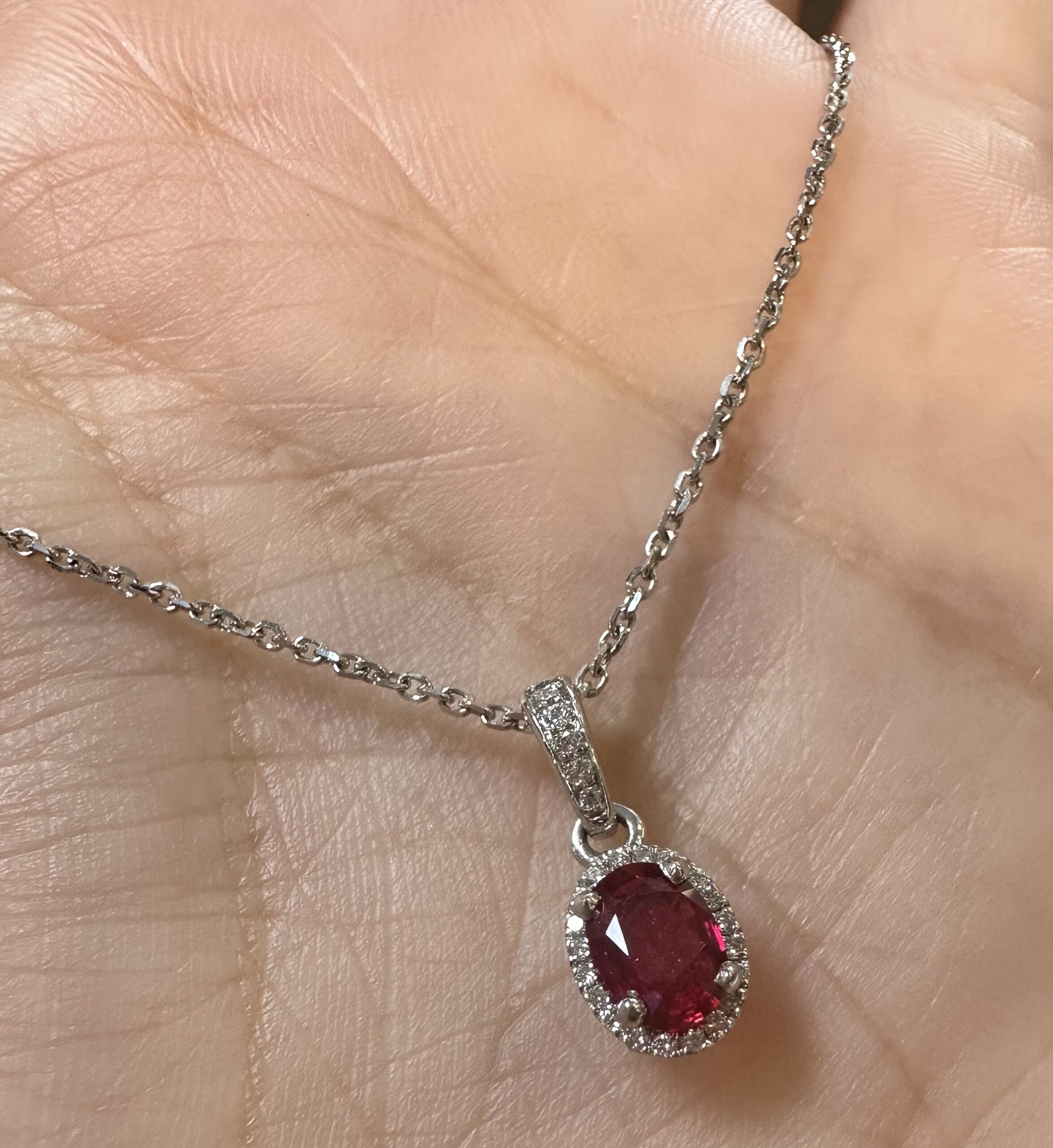 14k White Gold Genuine .49 Cttw Ruby & Diamond Halo Pendant - Image 5