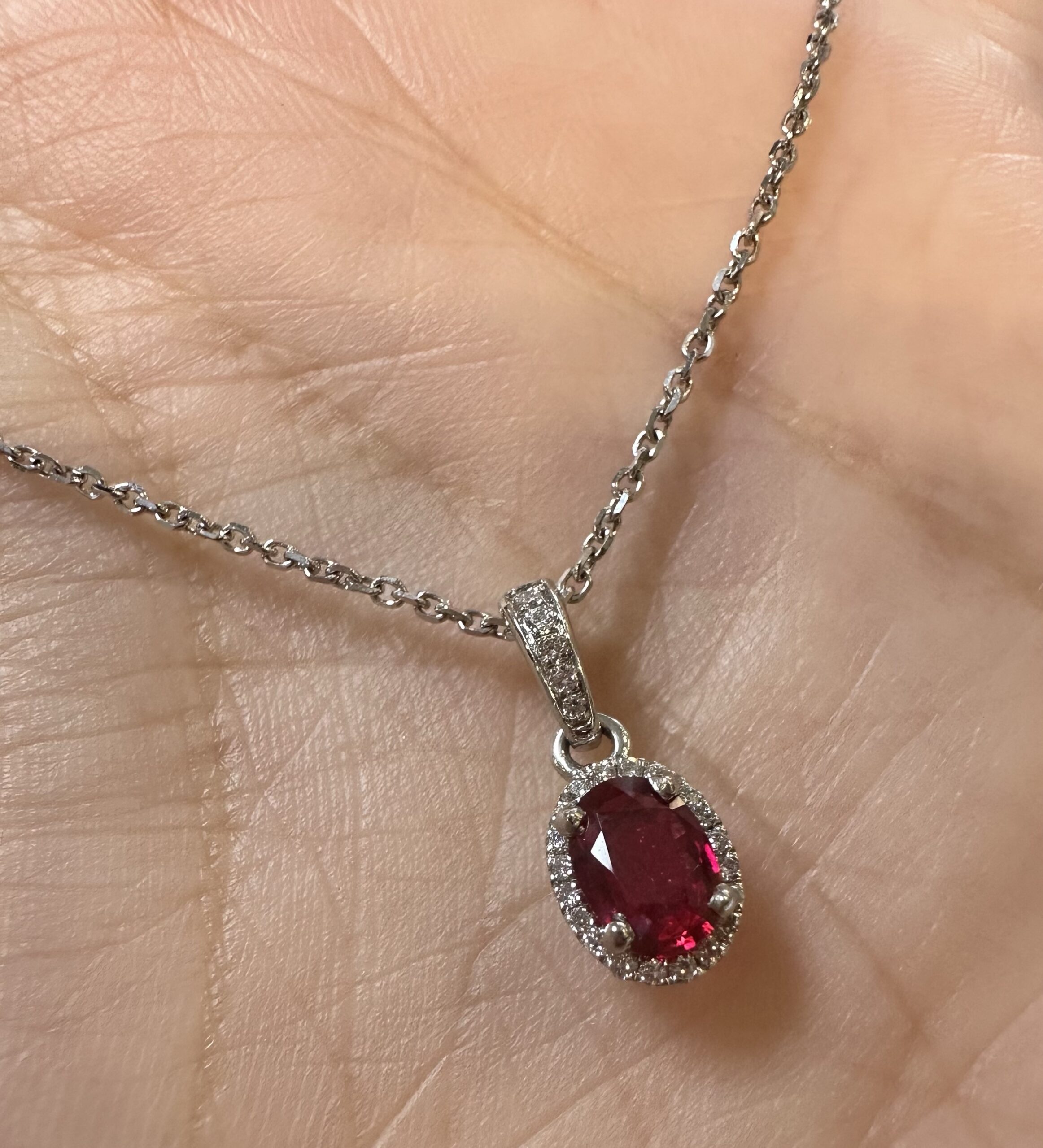 14k White Gold Genuine .49 Cttw Ruby & Diamond Halo Pendant - Image 6