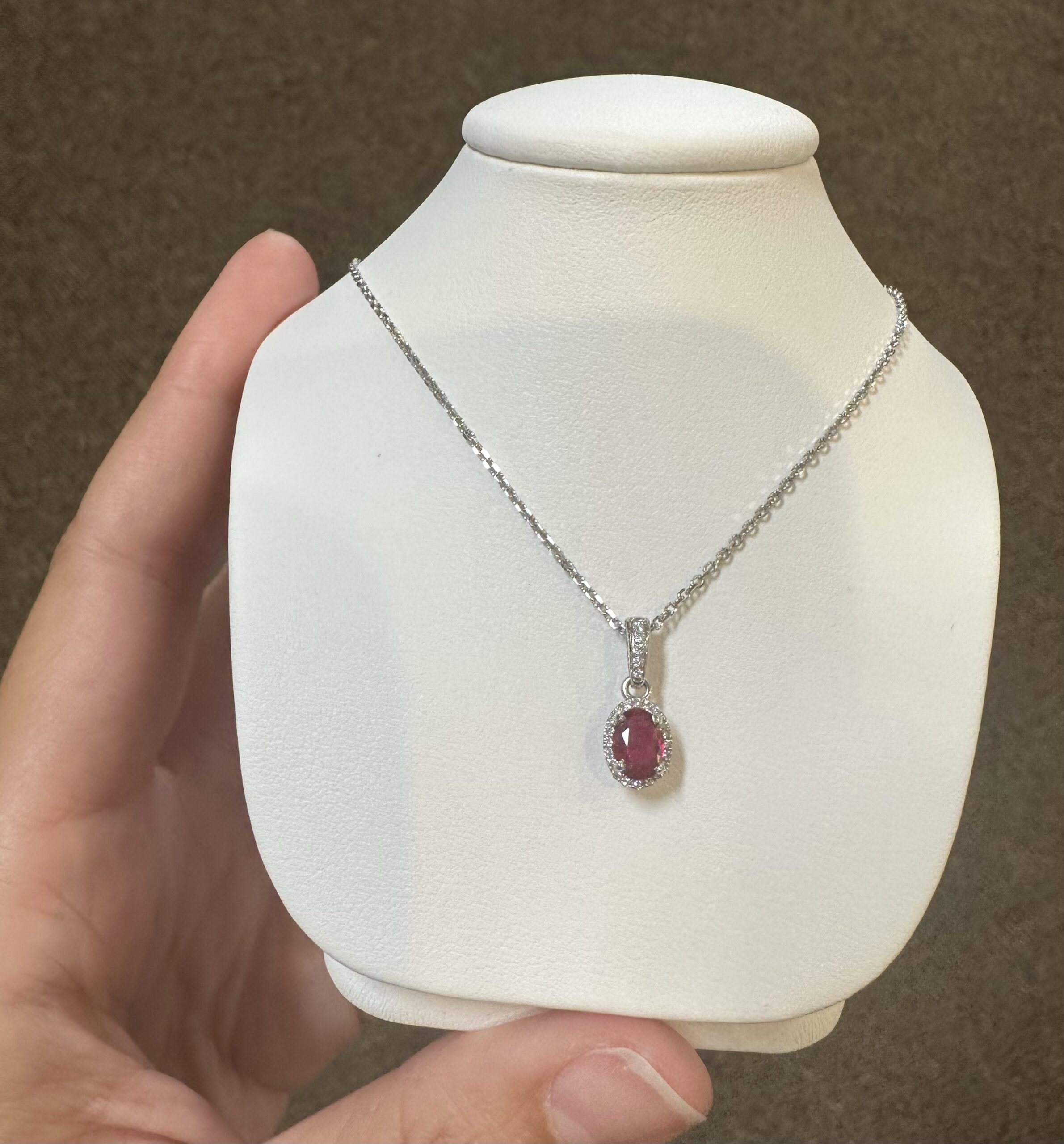 14k White Gold Genuine .49 Cttw Ruby & Diamond Halo Pendant - Image 7