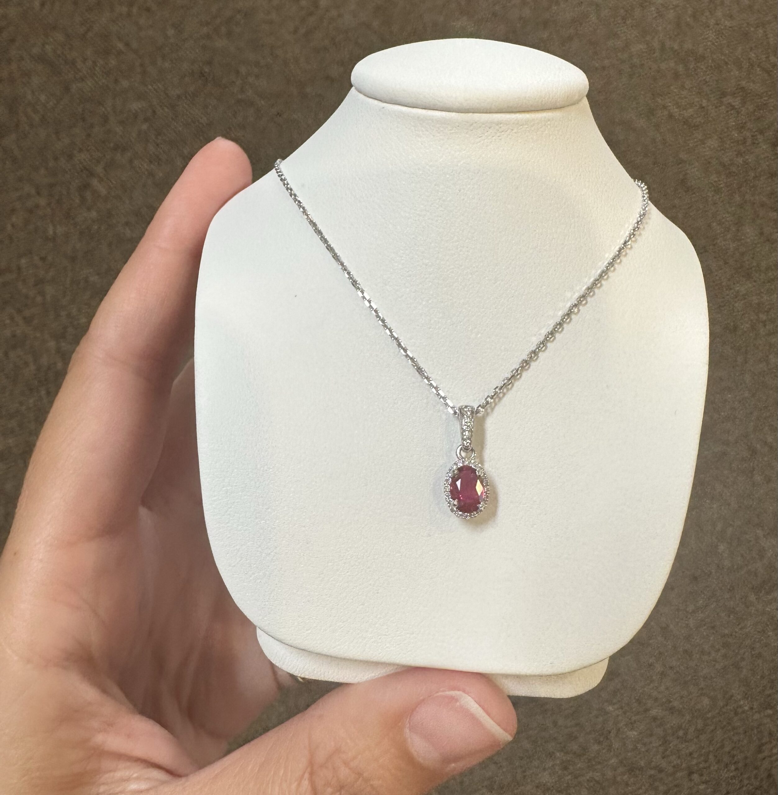 14k White Gold Genuine .49 Cttw Ruby & Diamond Halo Pendant - Image 8