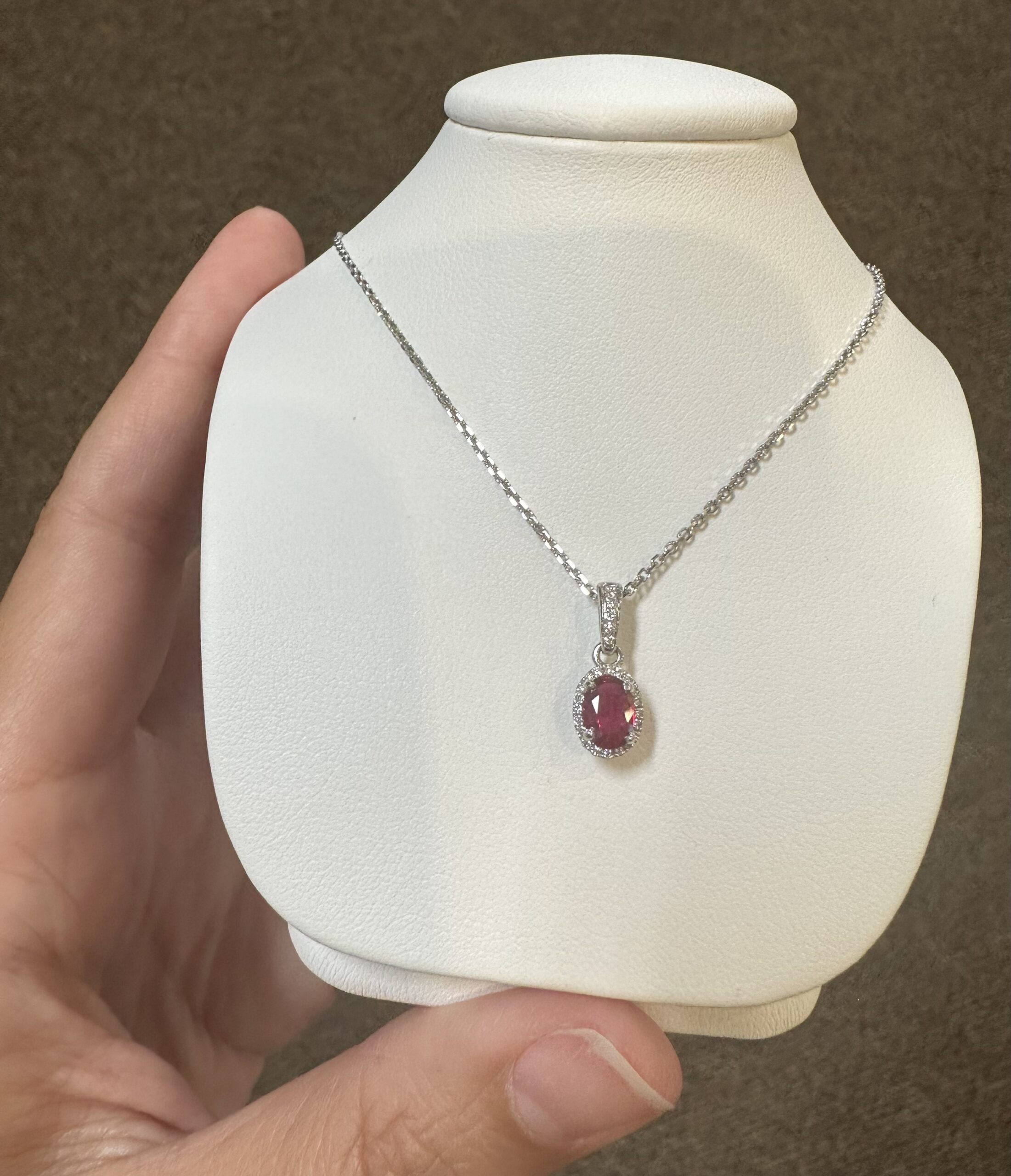 14k White Gold Genuine .49 Cttw Ruby & Diamond Halo Pendant - Image 9