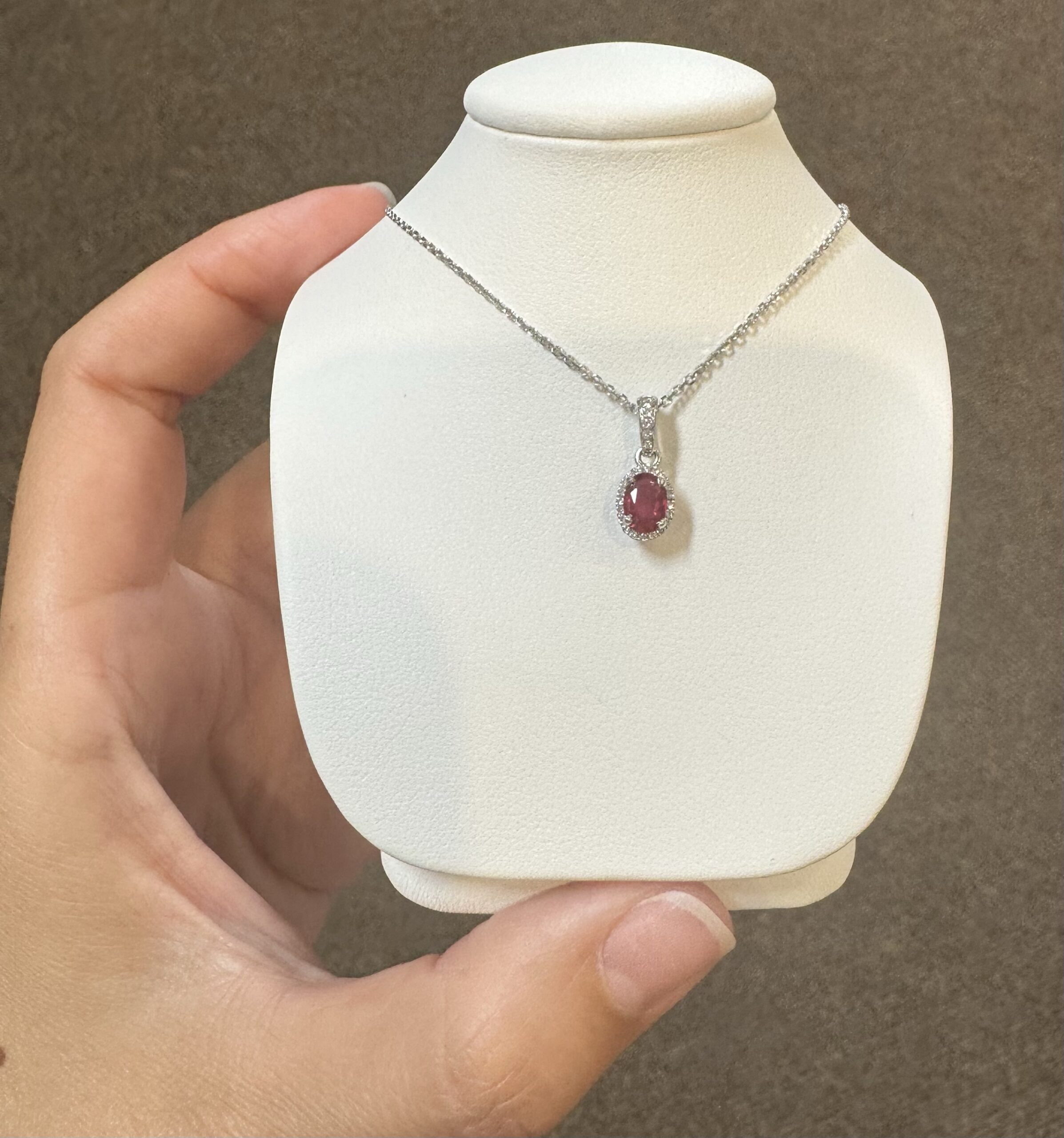 14k White Gold Genuine .49 Cttw Ruby & Diamond Halo Pendant - Image 10