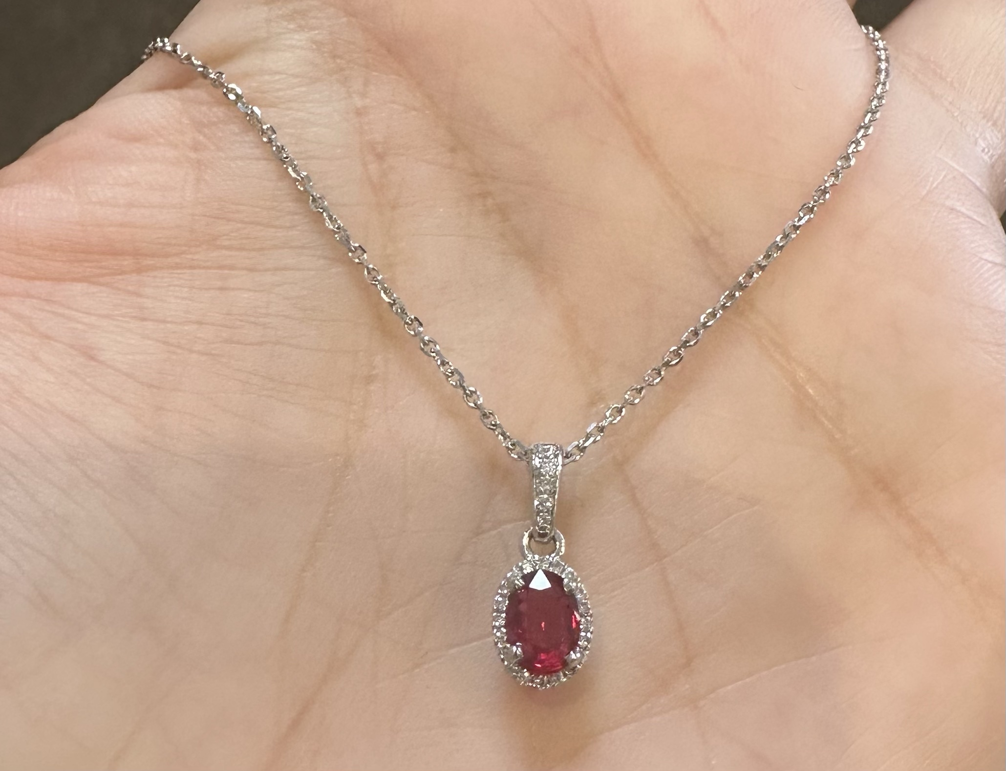 14k White Gold Genuine .49 Cttw Ruby & Diamond Halo Pendant - Image 11