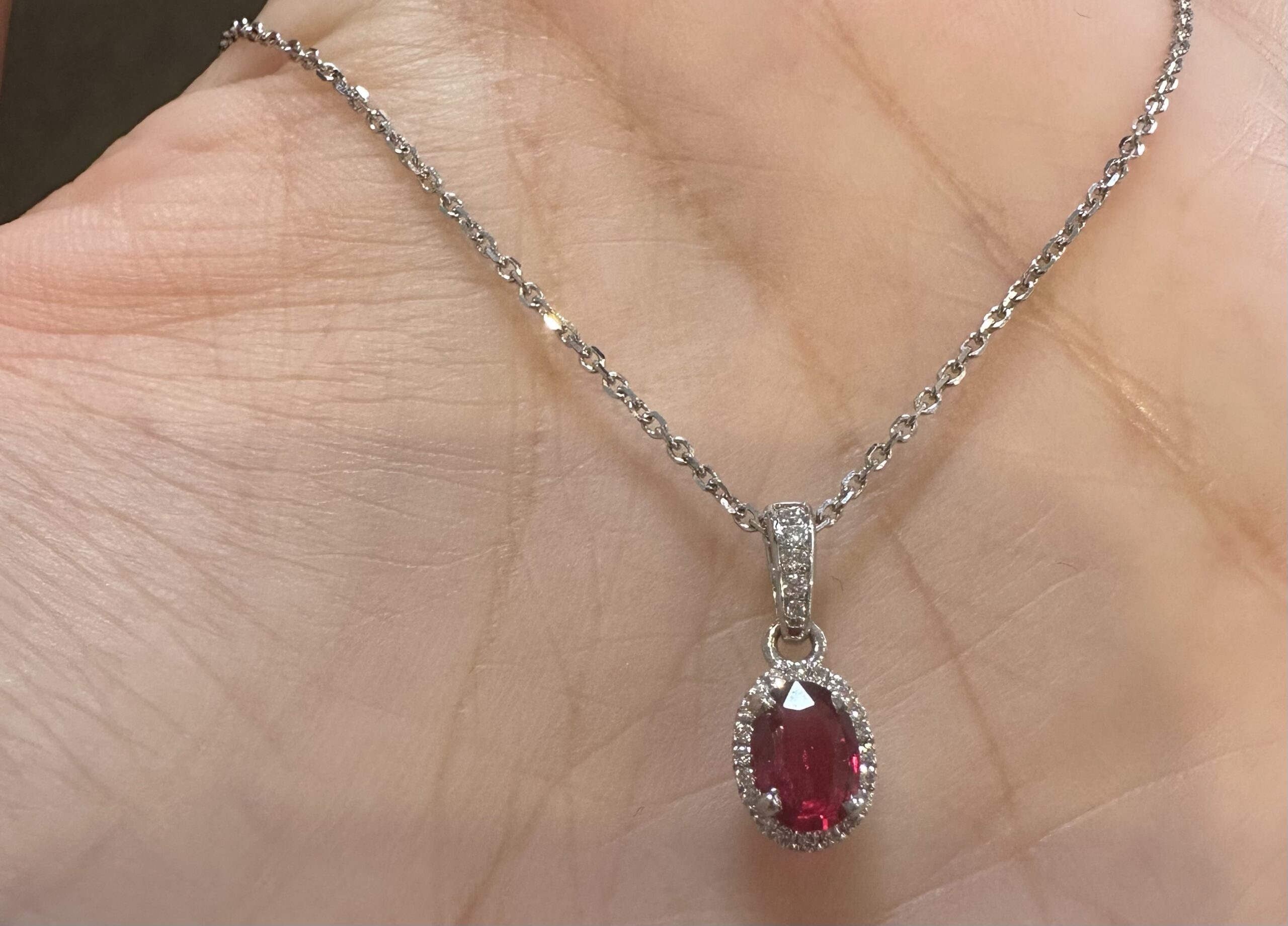 14k White Gold Genuine .49 Cttw Ruby & Diamond Halo Pendant - Image 12