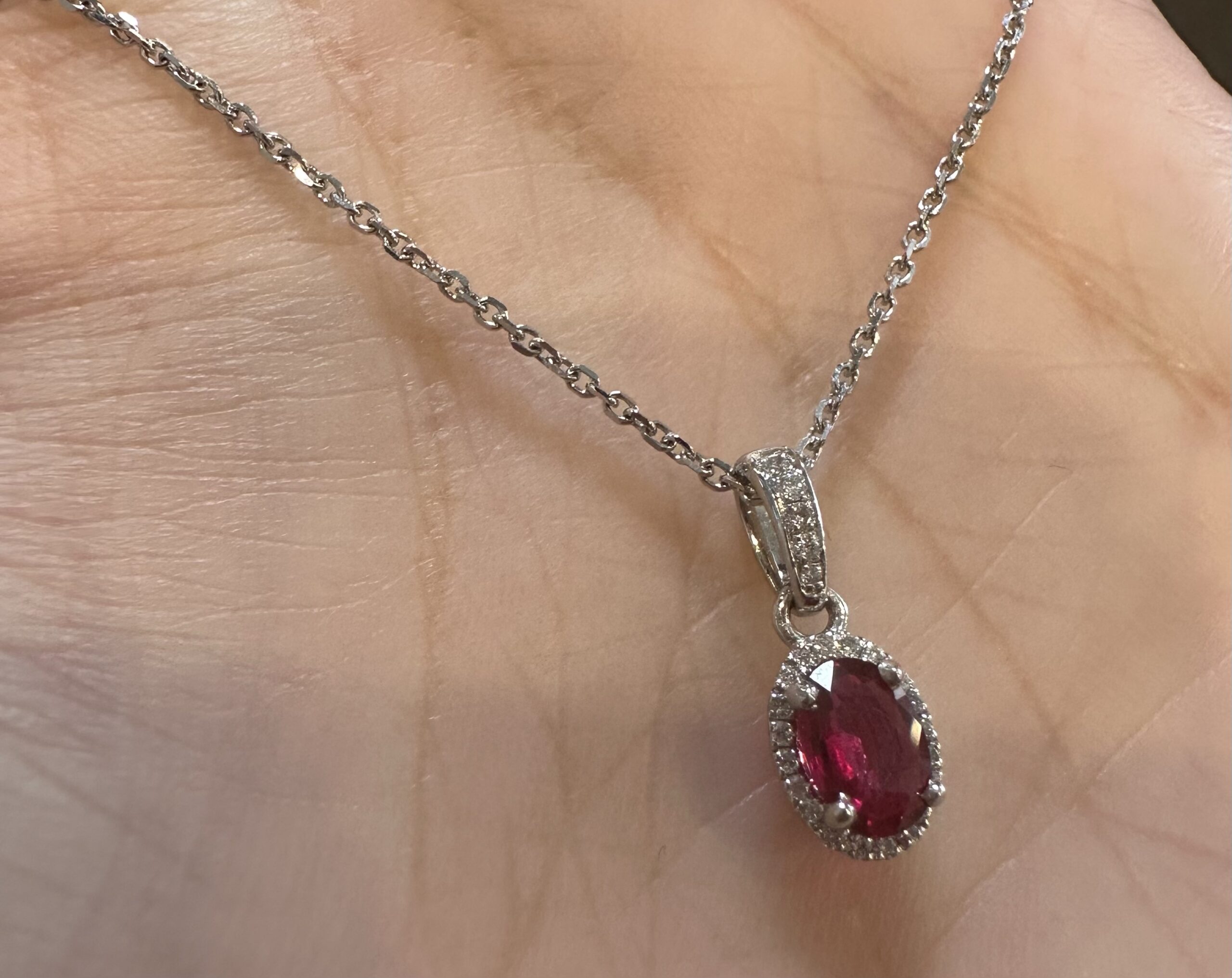 14k White Gold Genuine .49 Cttw Ruby & Diamond Halo Pendant - Image 13