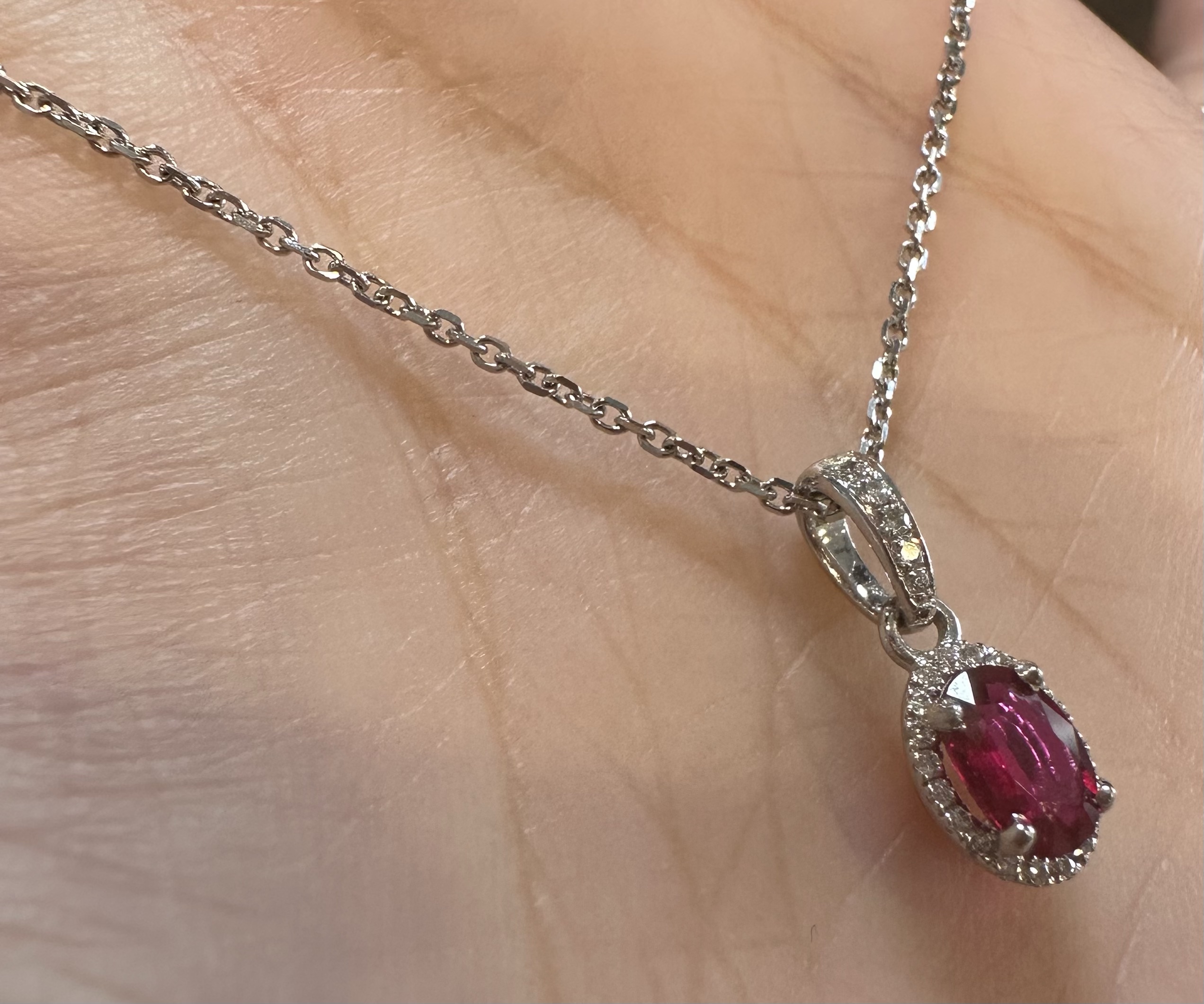 14k White Gold Genuine .49 Cttw Ruby & Diamond Halo Pendant - Image 14