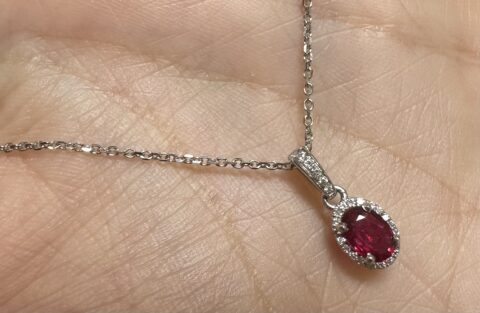 14k White Gold Genuine .49 Cttw Ruby & Diamond Halo Pendant