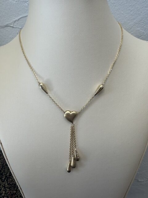 10k Yellow Gold Teardrop & Heart Motif Dangle Pendant