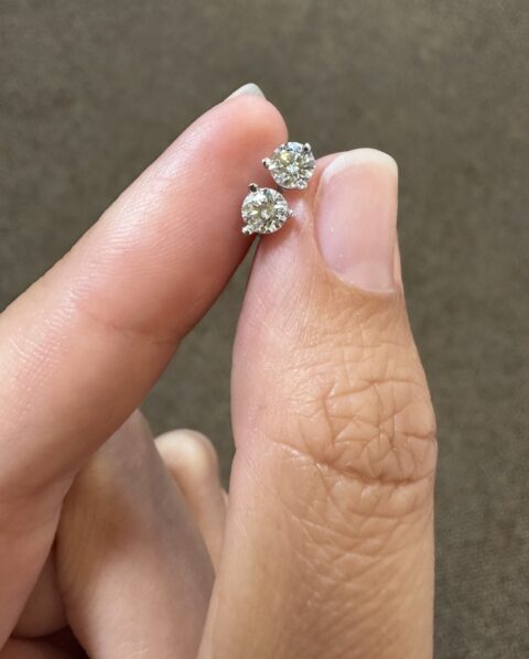 14k White Gold 1/2 Cttw Genuine Lab Grown Round Brilliant Cut Diamond 3 Prong Stud Earrings