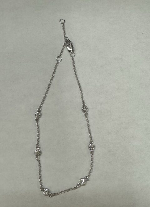 14k White Gold 6 Stone Genuine .30 Cttw Round Brilliant Cut Diamond By The Yard Bracelet