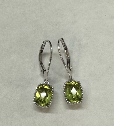 14k White Gold Bezel Set Genuine 1.74 Cttw Peridot Dangle Earrings