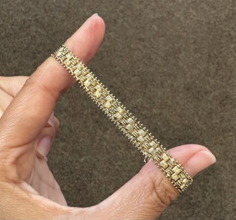 14k Yellow Gold Patterned Link Bracelet, 13.1 Grams