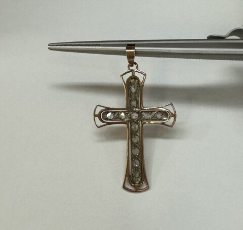 Antique 14k Rose Gold Genuine Rose Cut Diamond Cross