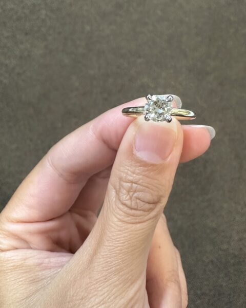 14k 2Tone .96 Carat Round Brilliant Cut Diamond Solitaire