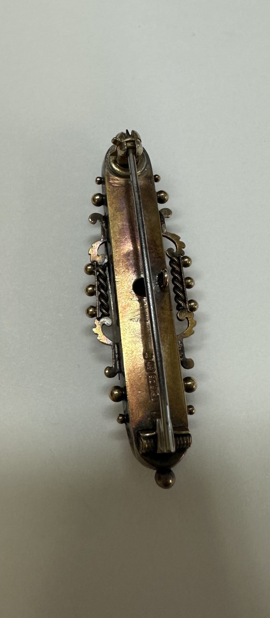 Antique 15k Yellow Gold Etruscan Motif Genuine Diamond Bar Pin - Image 21