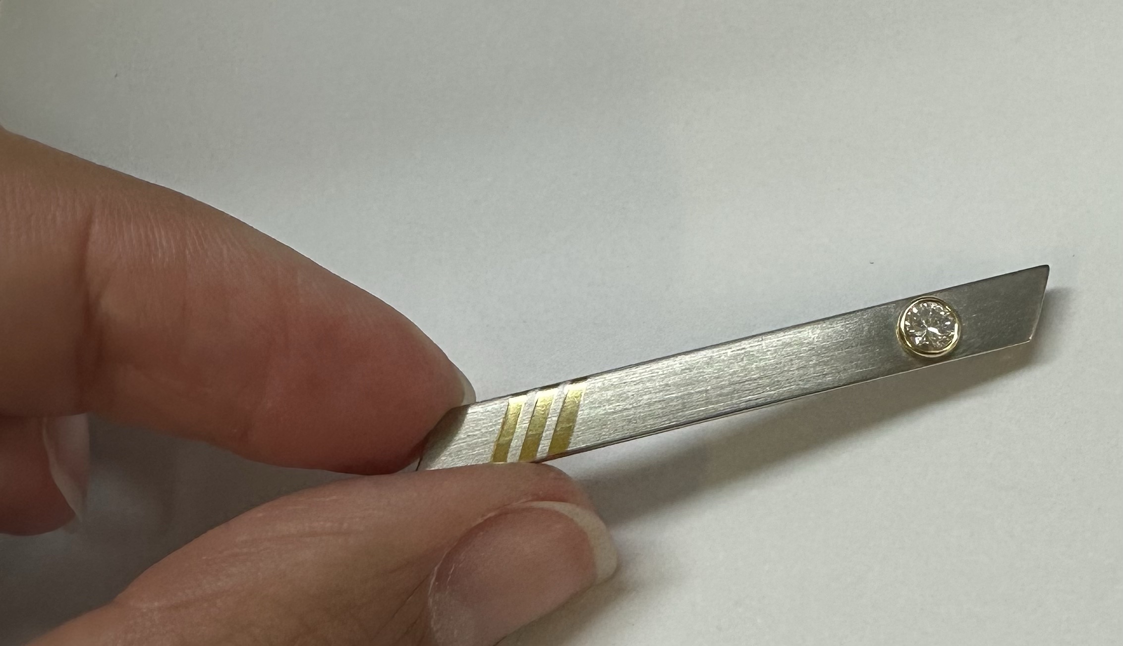 Platinum & 18k Yellow Gold Bar Pin With Genuine .20 Cttw Diamond Accent - Image 8