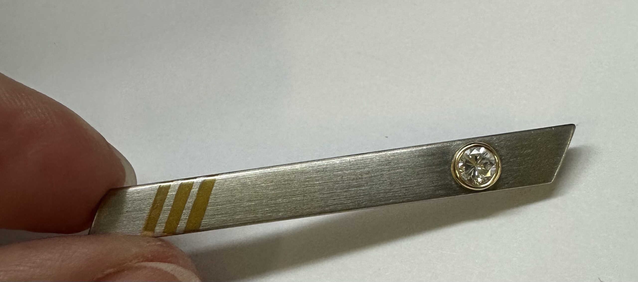 Platinum & 18k Yellow Gold Bar Pin With Genuine .20 Cttw Diamond Accent - Image 7