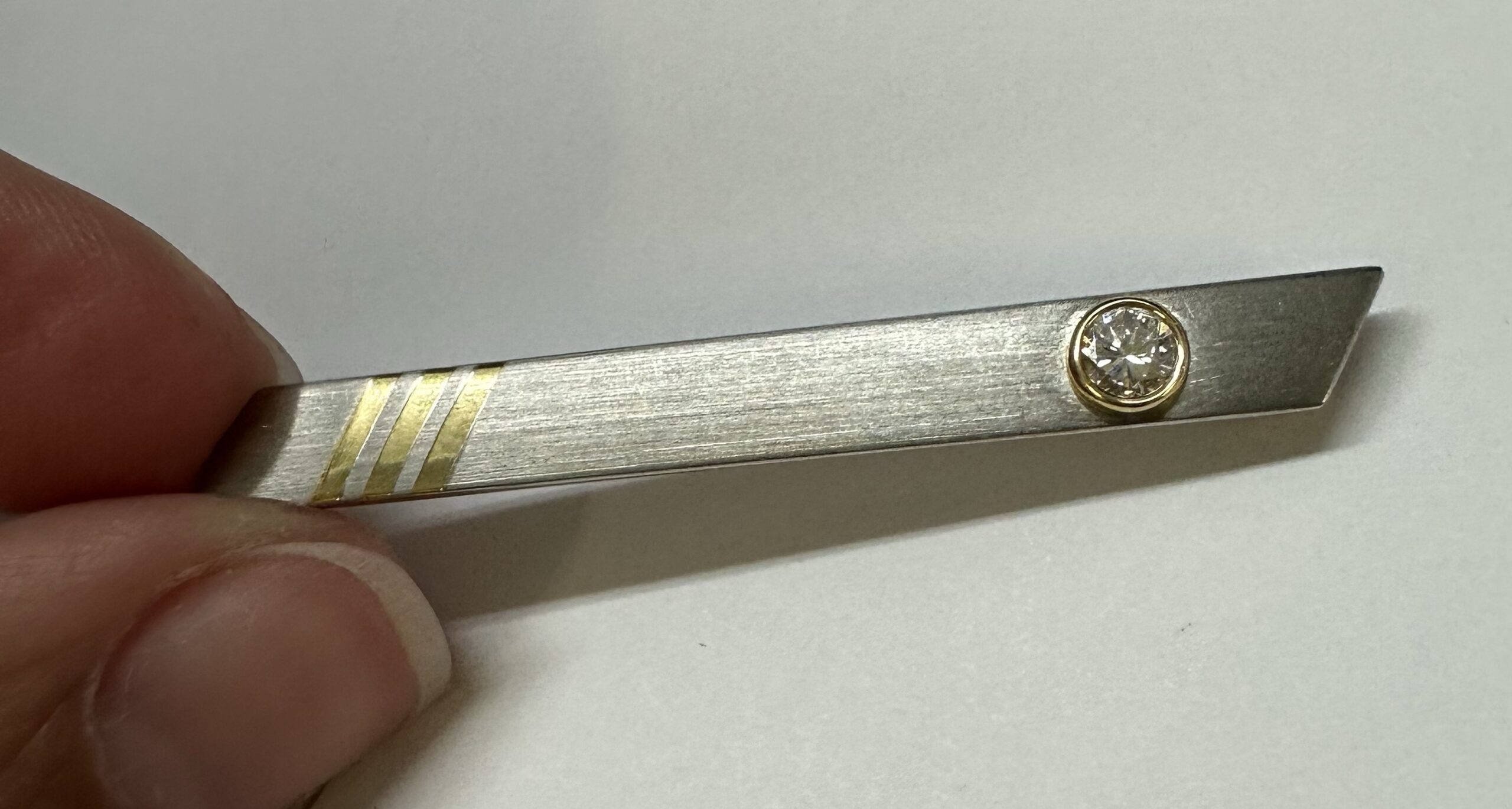 Platinum & 18k Yellow Gold Bar Pin With Genuine .20 Cttw Diamond Accent - Image 6