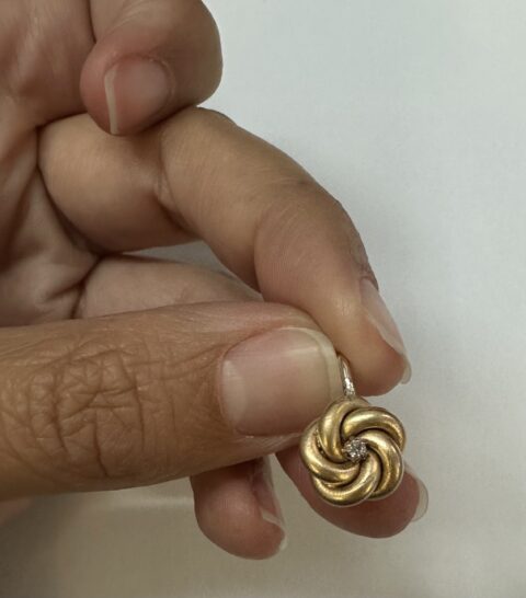 Antique 14k Yellow Gold Love Knot Pendant With Diamond Accent