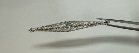 Antique Filigree 14k 2Tone Genuine Aquamarine Brooch