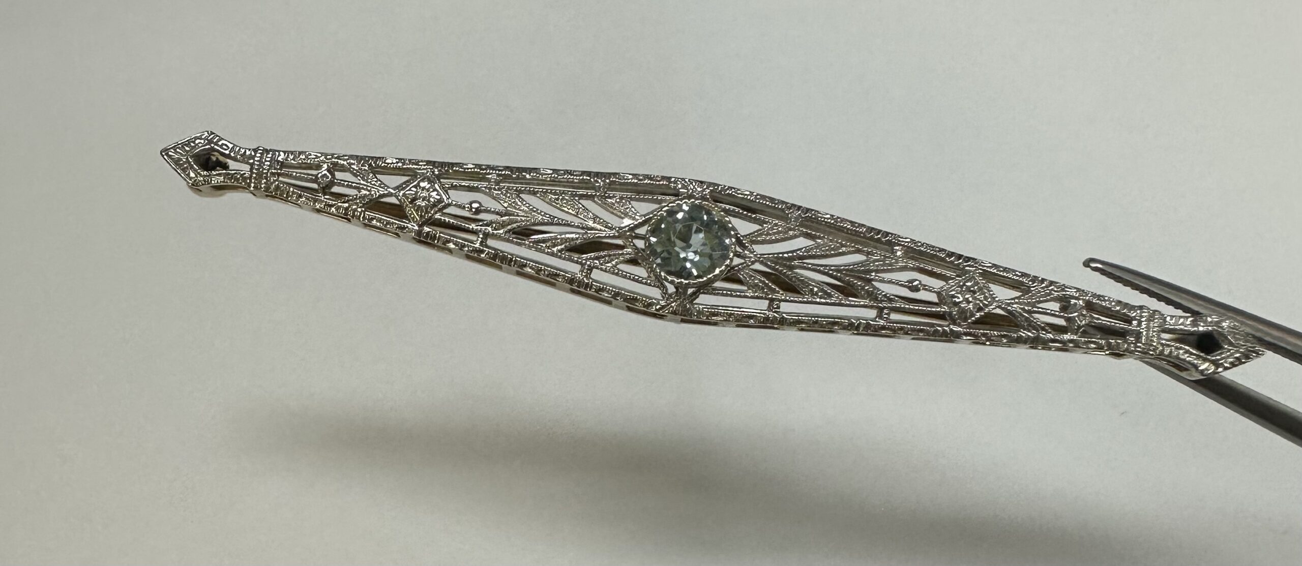 Antique Filigree 14k 2Tone Genuine Aquamarine Brooch - Image 11